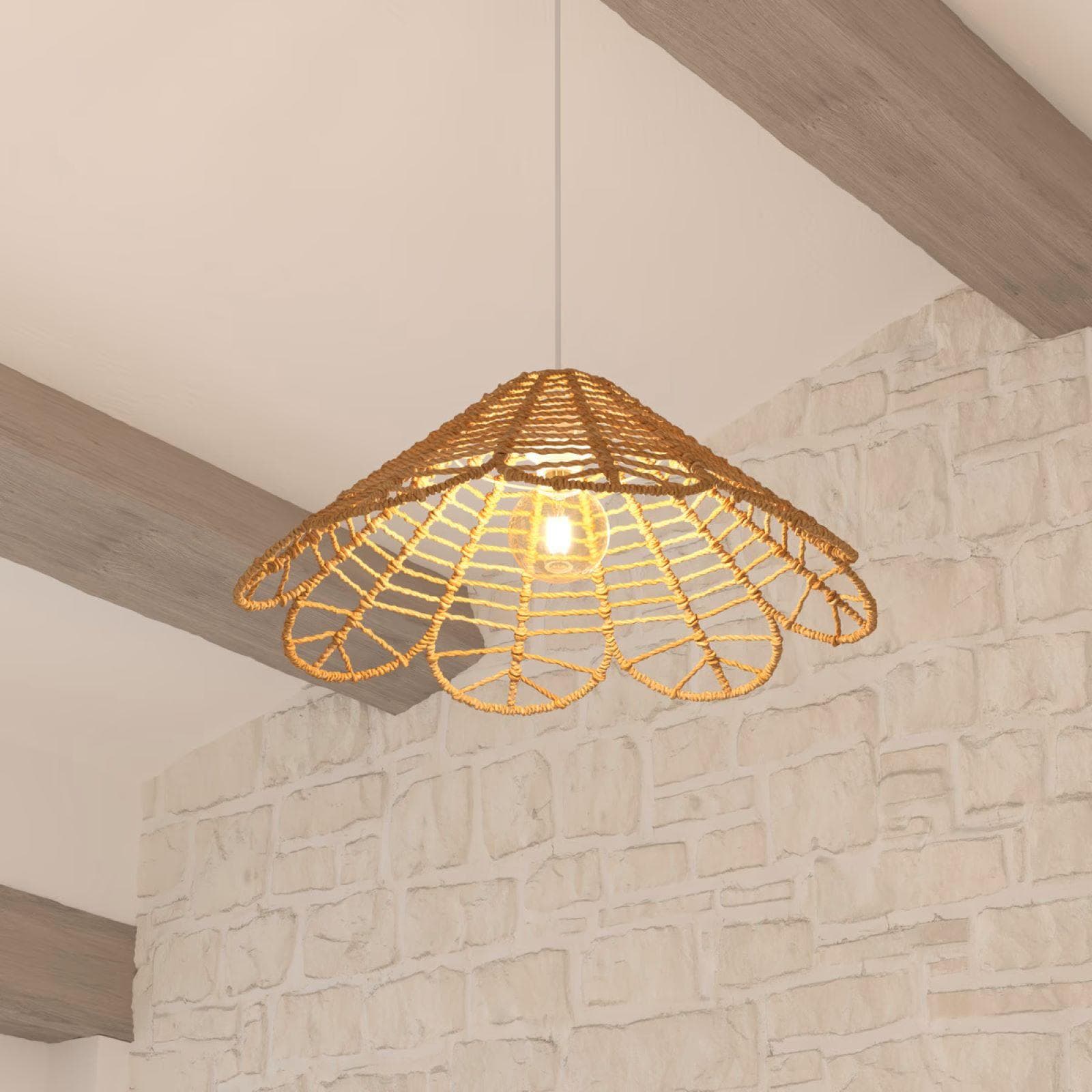Lampada sospesa rotonda 58 cm a fiore intreccio in corda