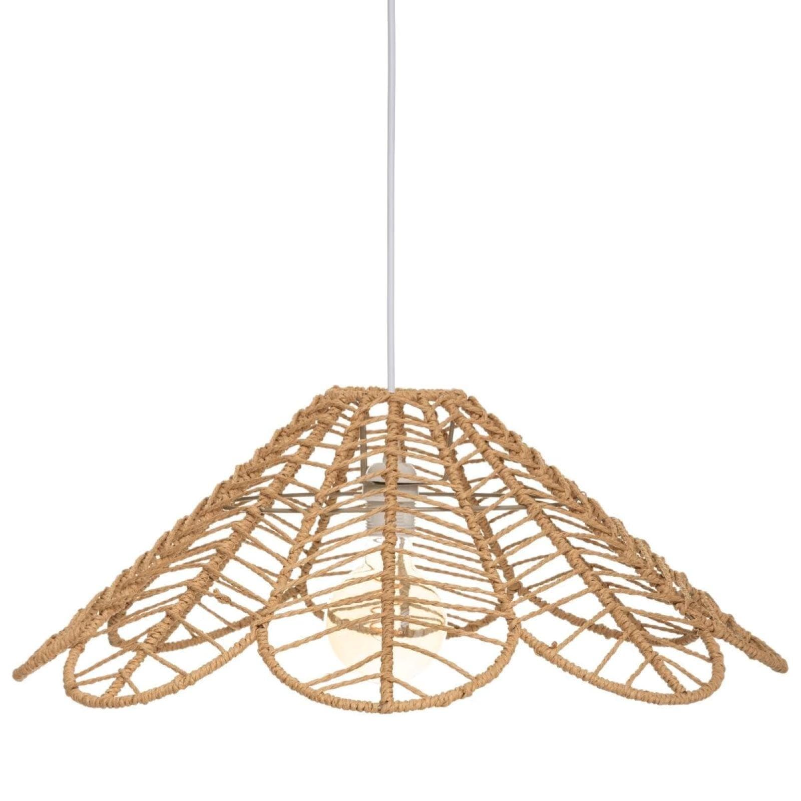 Lampada sospesa rotonda 58 cm a fiore intreccio in corda