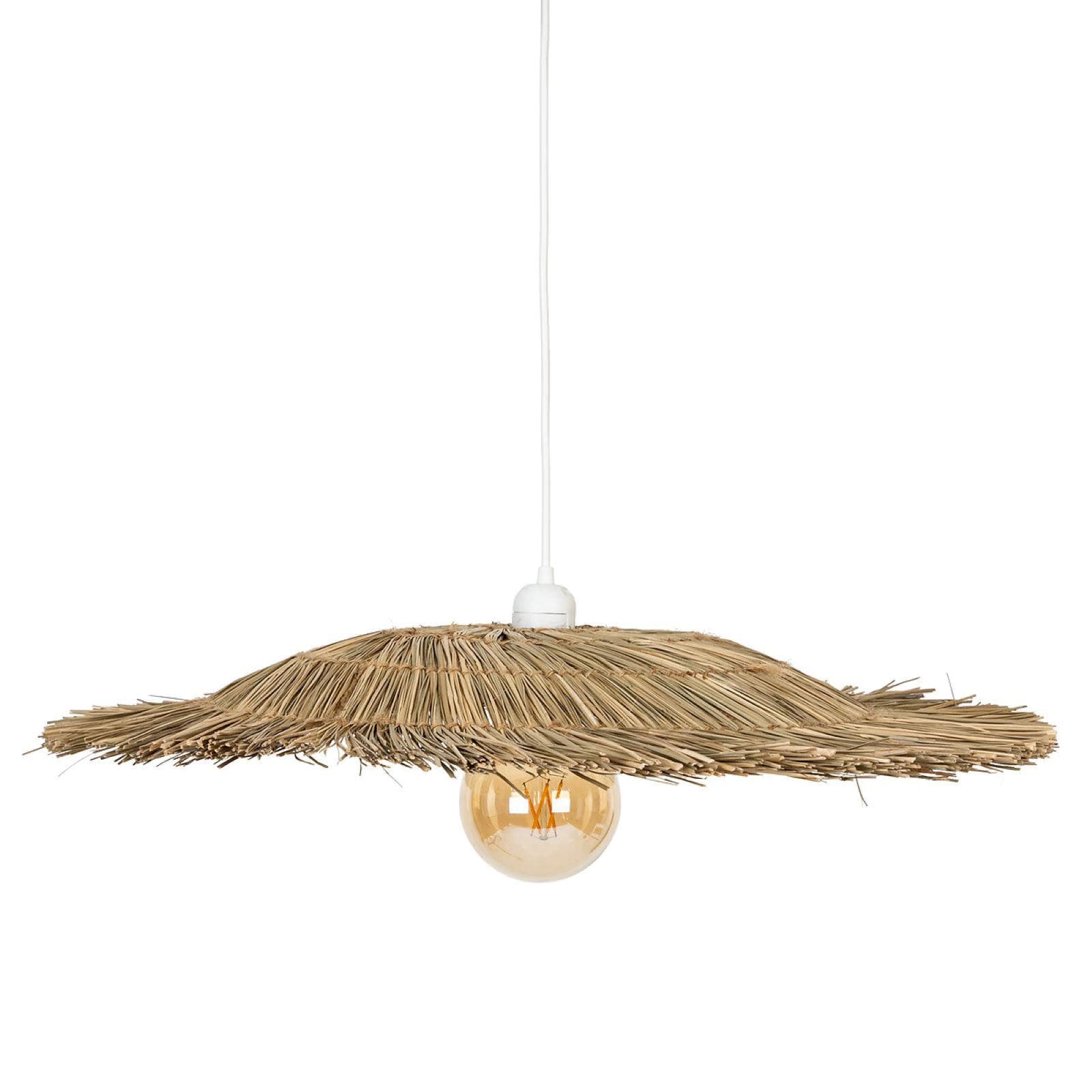 Lampada sospesa rotonda 58 cm in paglia naturale e acciaio