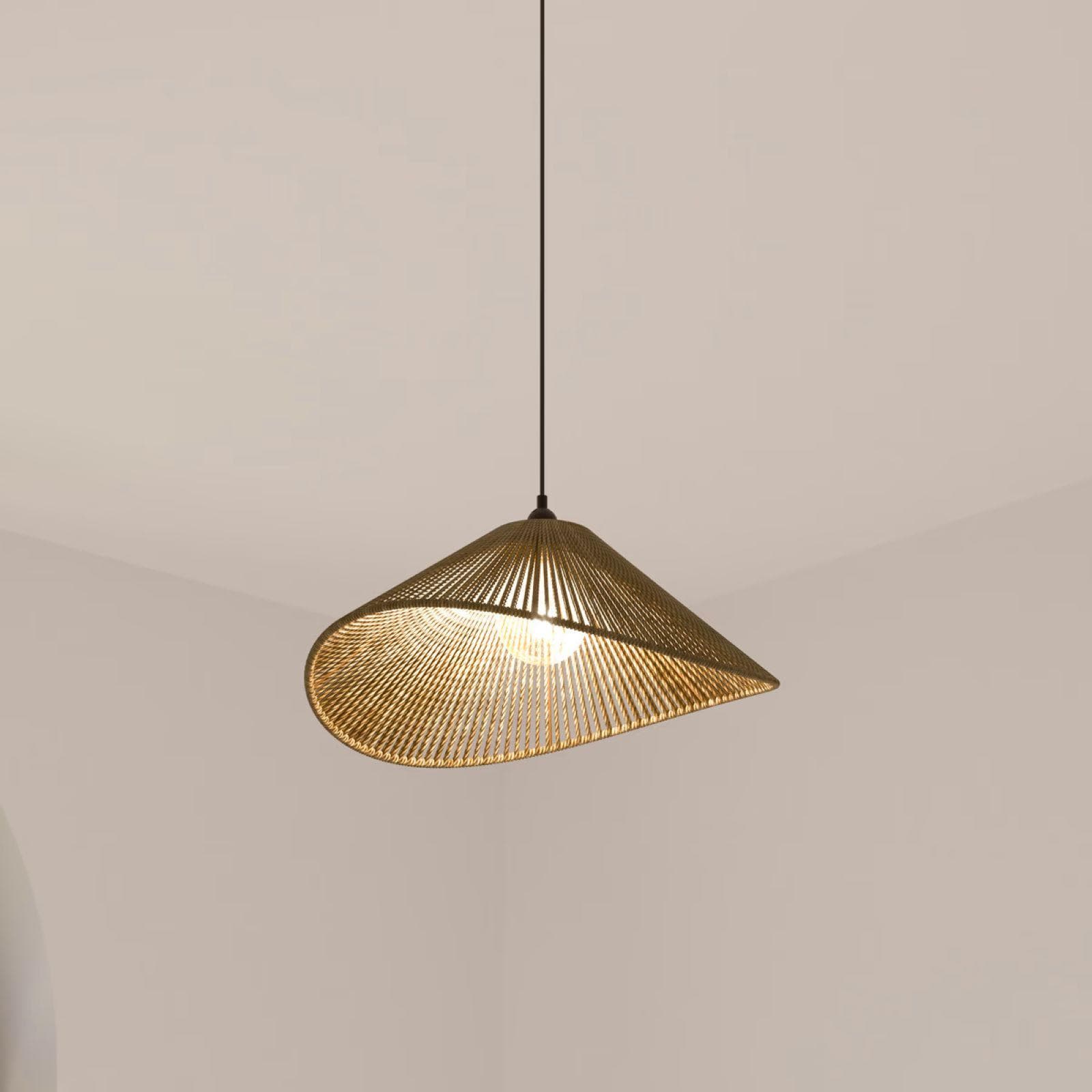 Lampada sospesa rotonda 58 cm intreccio in corda naturale