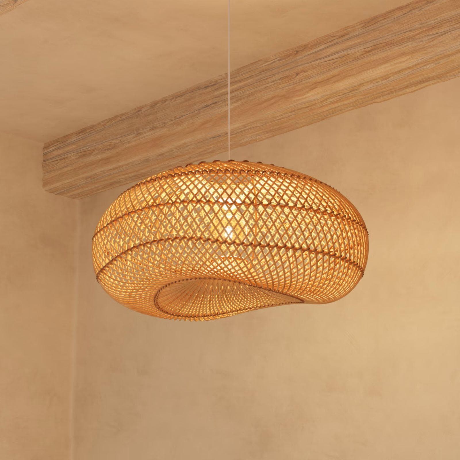 Lampada sospesa rotonda 68 cm intrecciata in rattan naturale