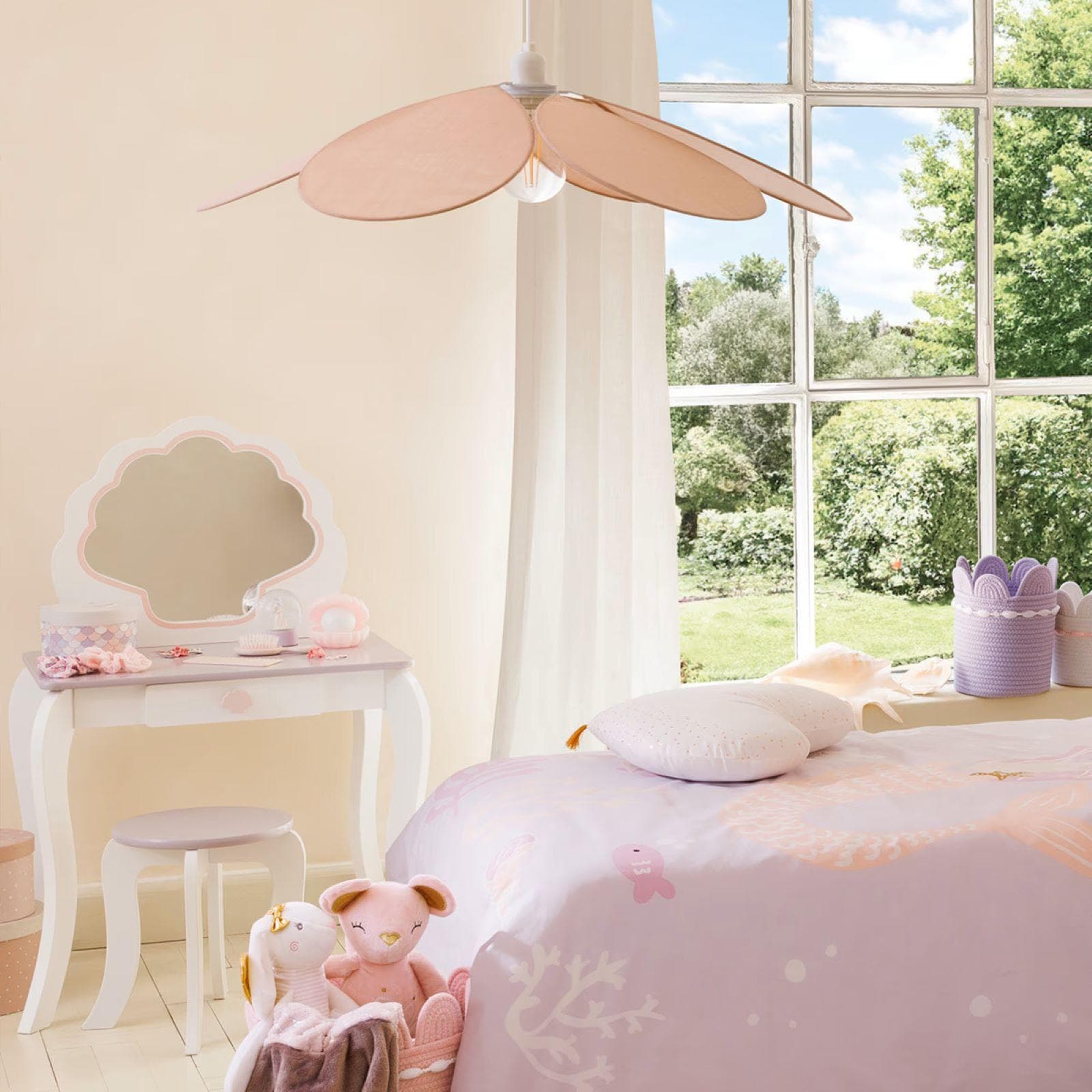 Lampada sospesa rotonda 64 cm a fiore rosa e bianco - Kids