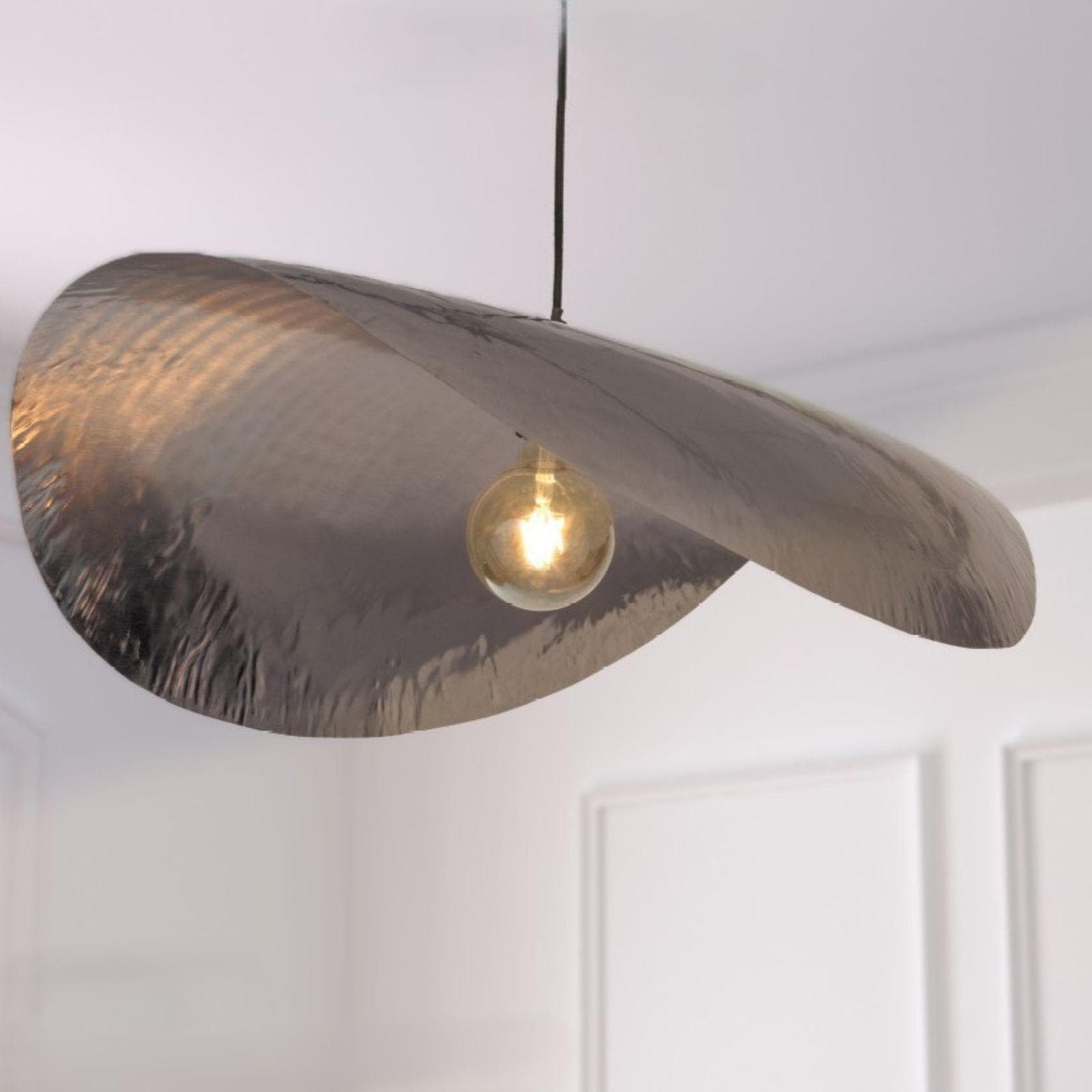 Lampada sospesa rotonda 80 cm in metallo cromo