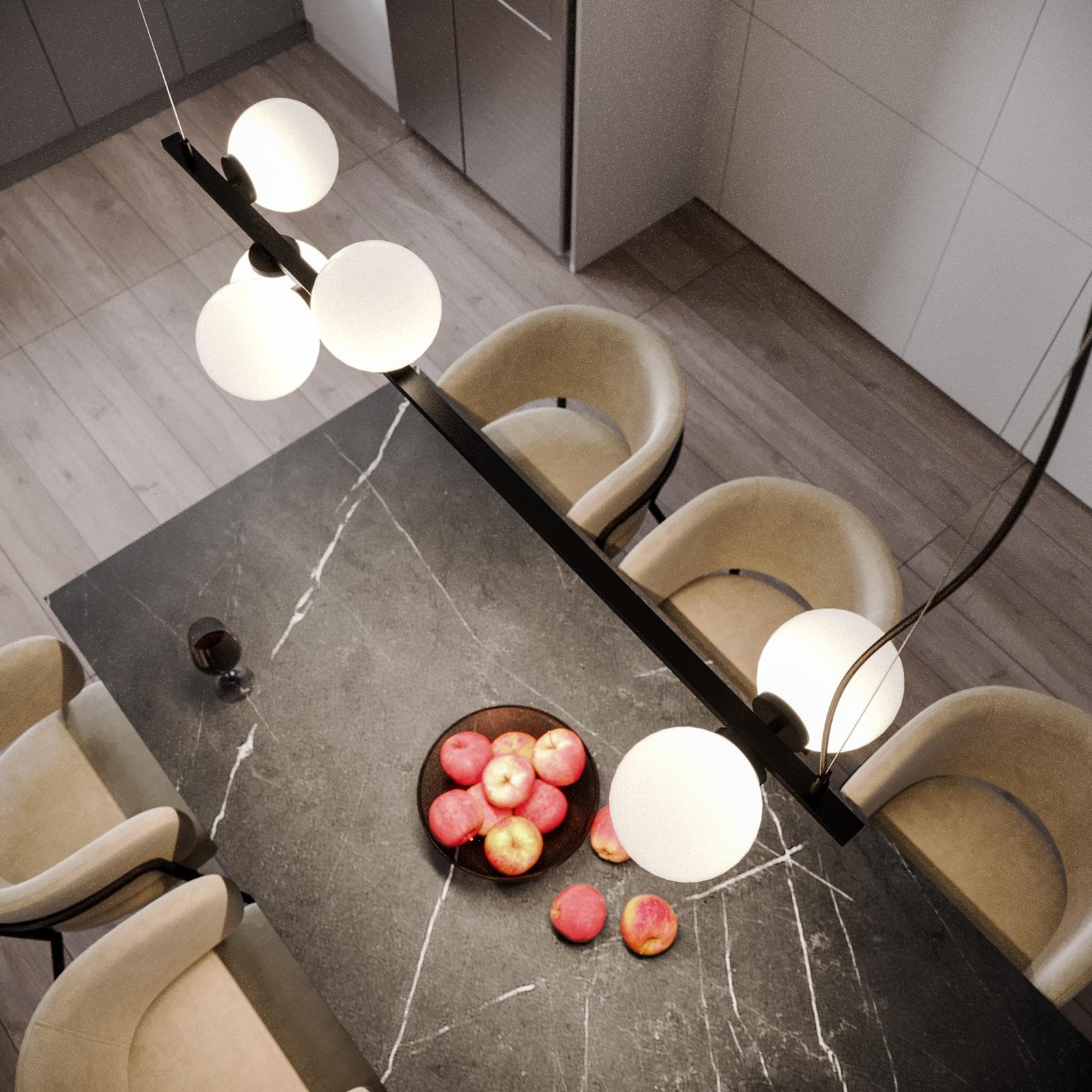 Lampadario sospeso 120x32x150 h cm in metallo nero opaco e diffusori in vetro opale