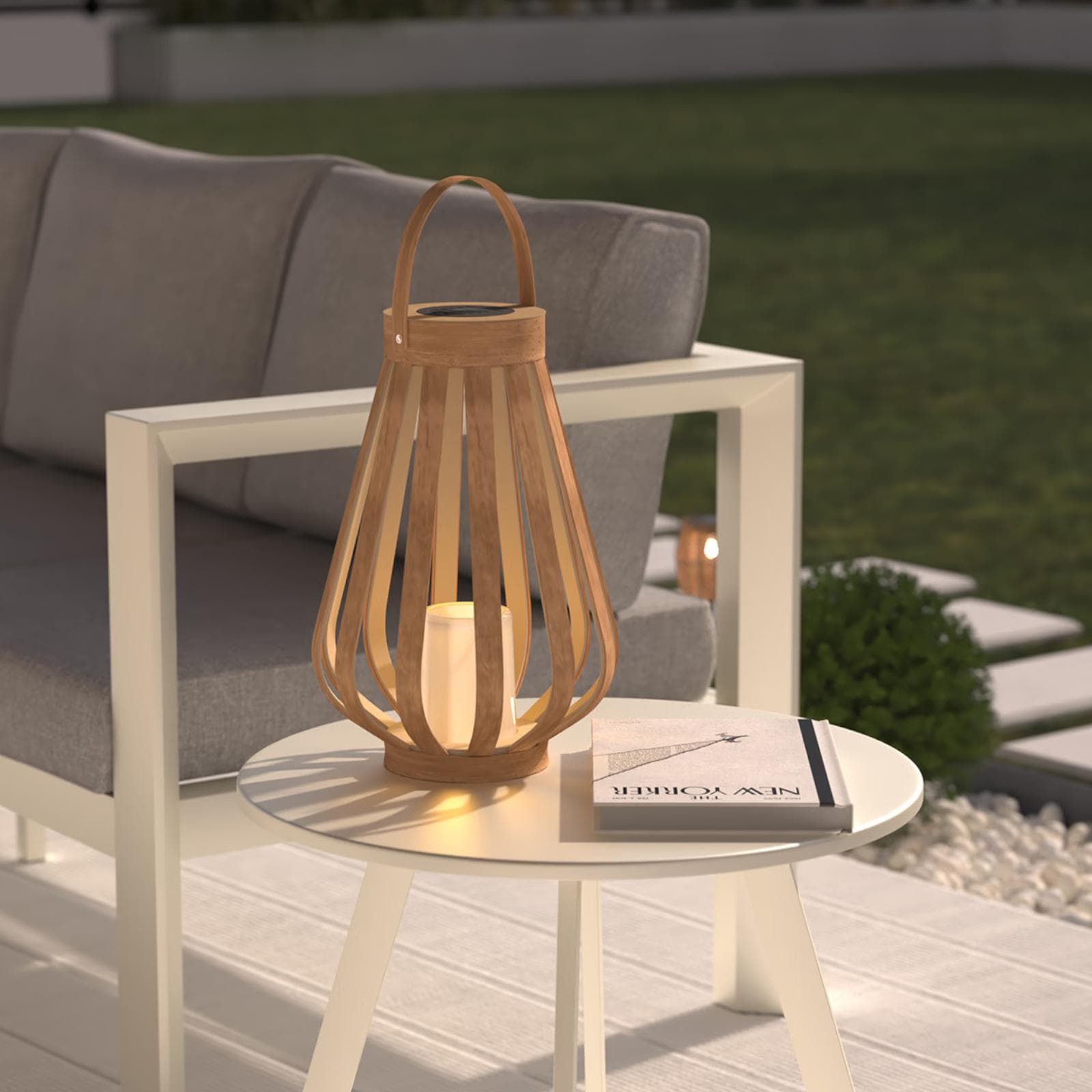 Lanterna da esterno 35 h cm a ricarica solare in polipropilene beige con candela - Maryne