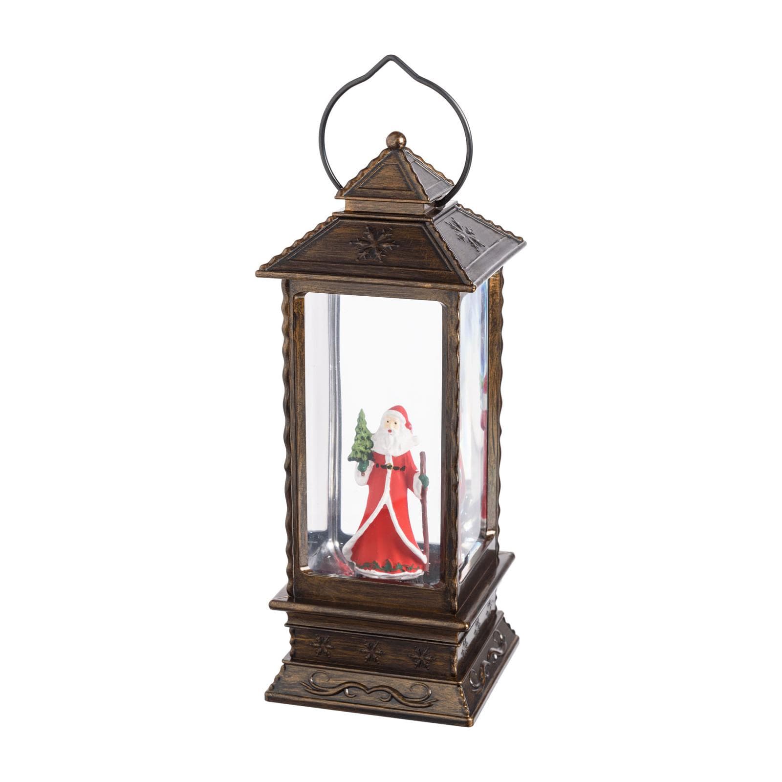 Lanterna natalizia 27,5h cm marrone con LED e glitter interni