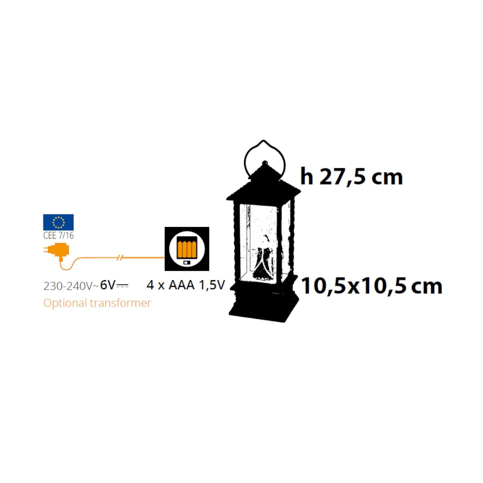 Lanterna natalizia 27,5h cm marrone con LED e glitter interni