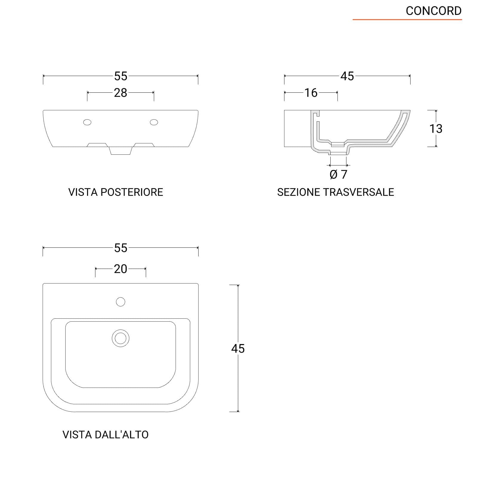 Lavabo sospeso in ceramica bianca 55 cm - Concord