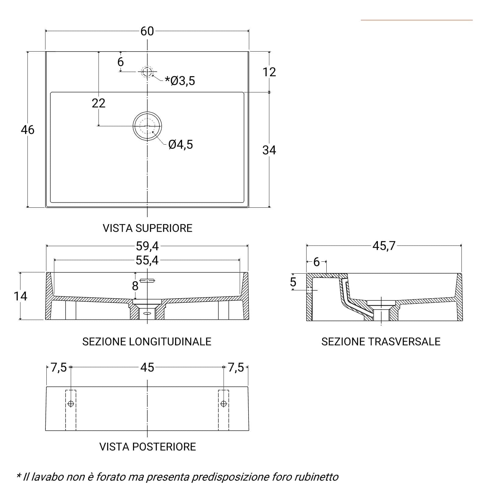 Lavabo 60x46 cm in resina bianco opaco - Lake