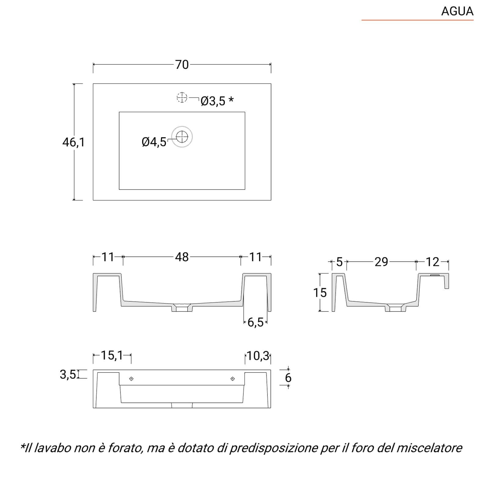 Lavabo 70 cm bianco opaco con mensola inferiore rovere deciso - Agua