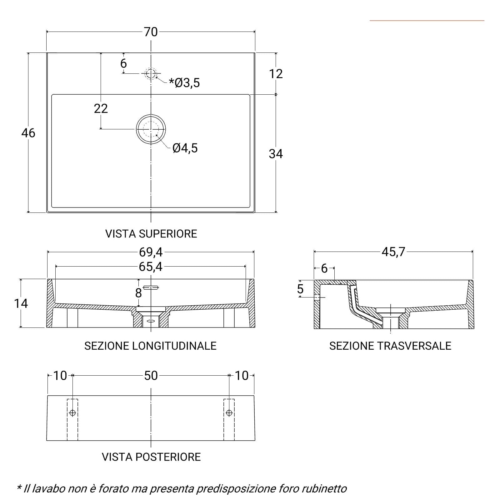 Lavabo 70x46 cm in resina bianco opaco - Lake