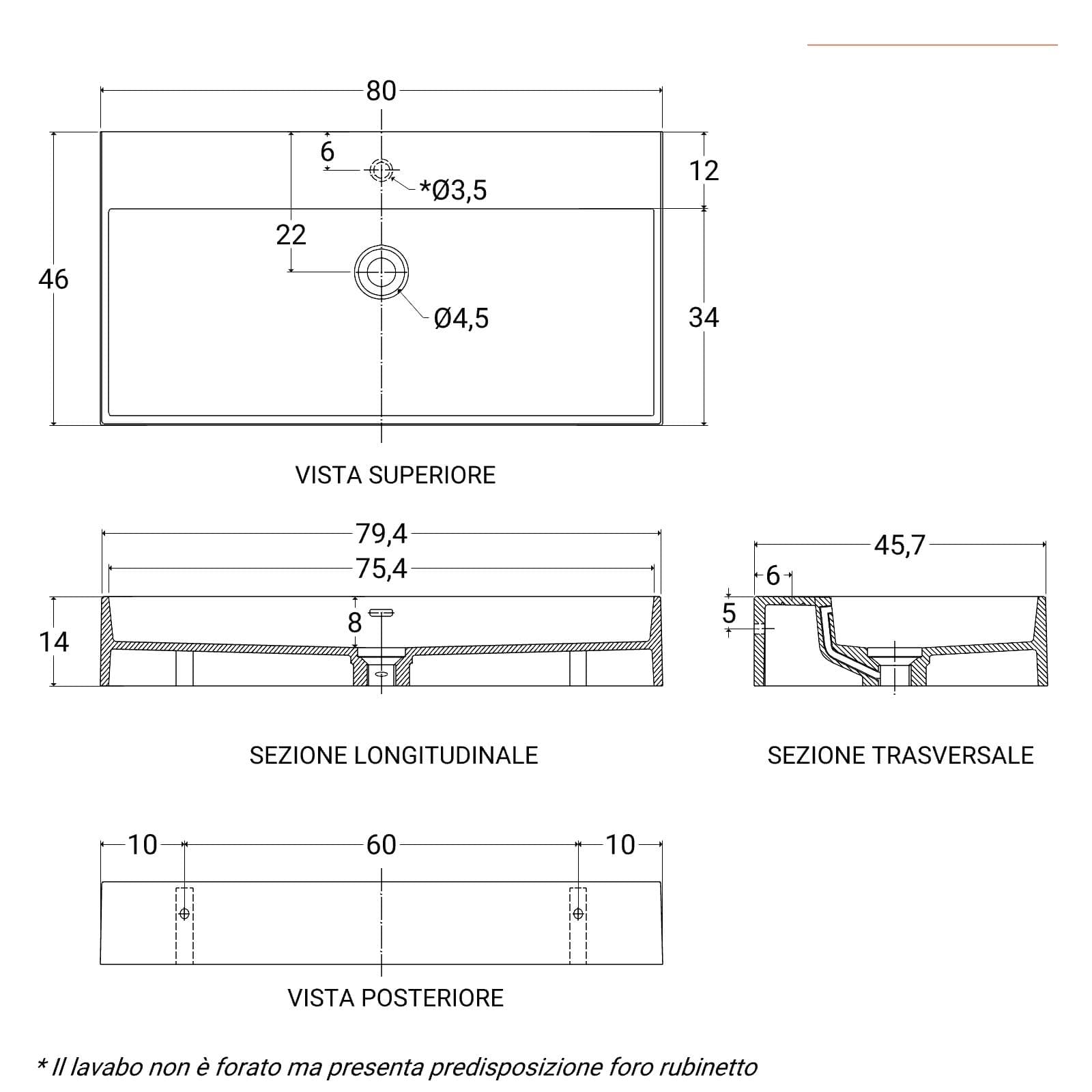 Lavabo 80x46 cm in resina bianco opaco - Lake