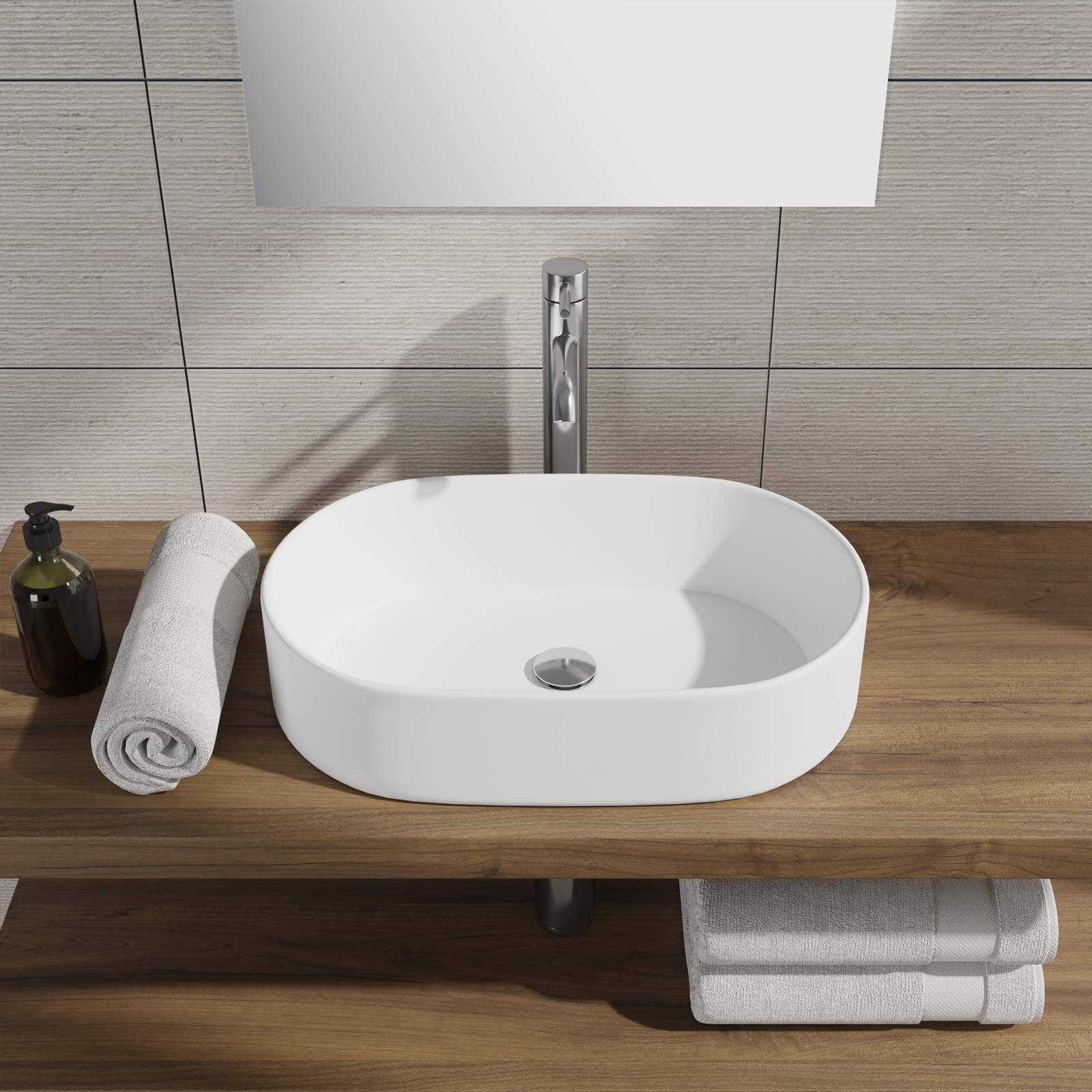 Lavabo a bacinella 55x34 cm bianco d'appoggio in ceramica opaca - Cloe