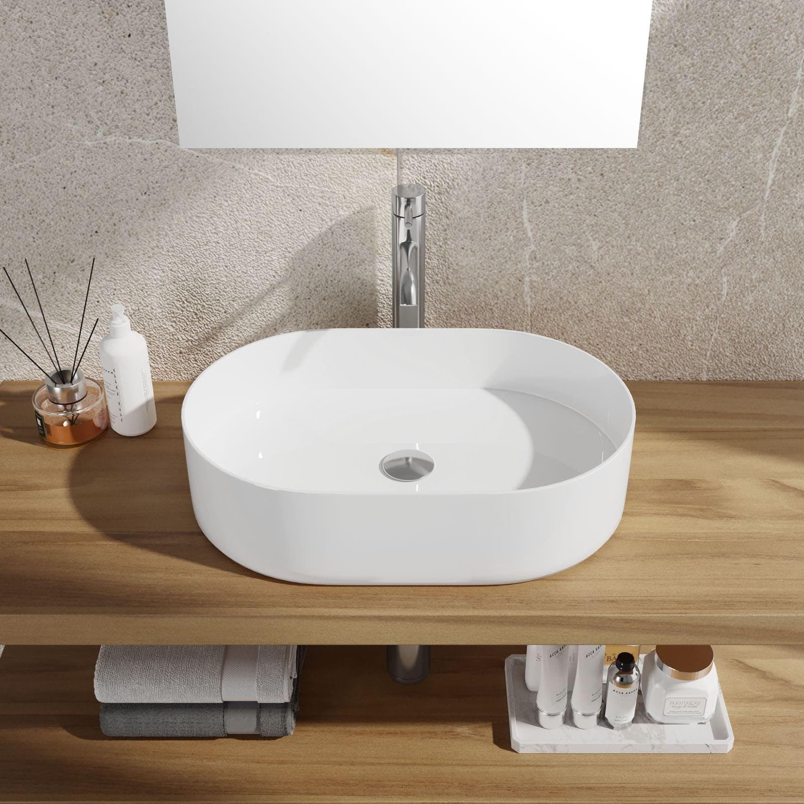 Lavabo appoggio in ceramica bianco 56x36 cm profilo slim