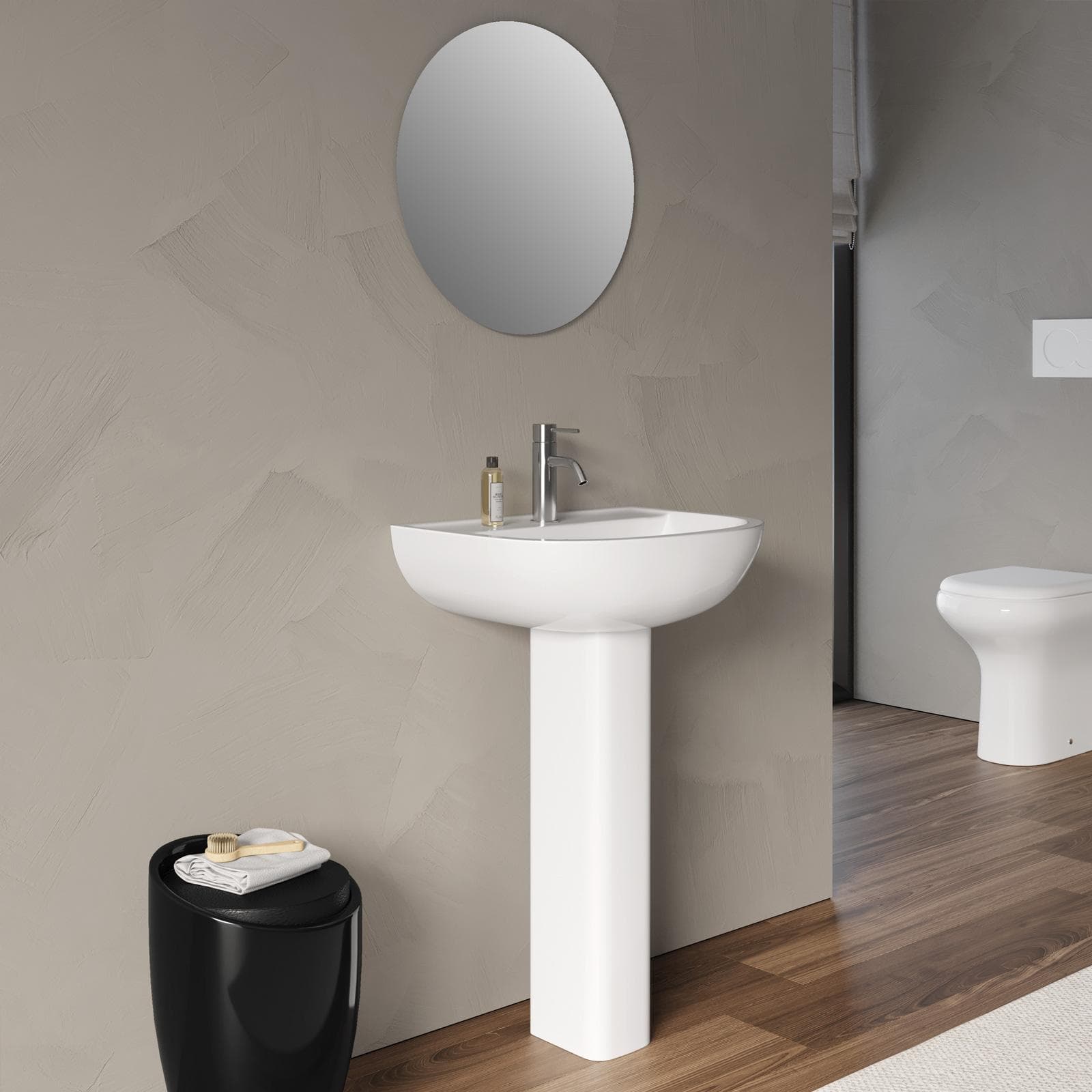 Lavabo arredo bagno con colonna 54,5 cm ceramica bianca - Miraj