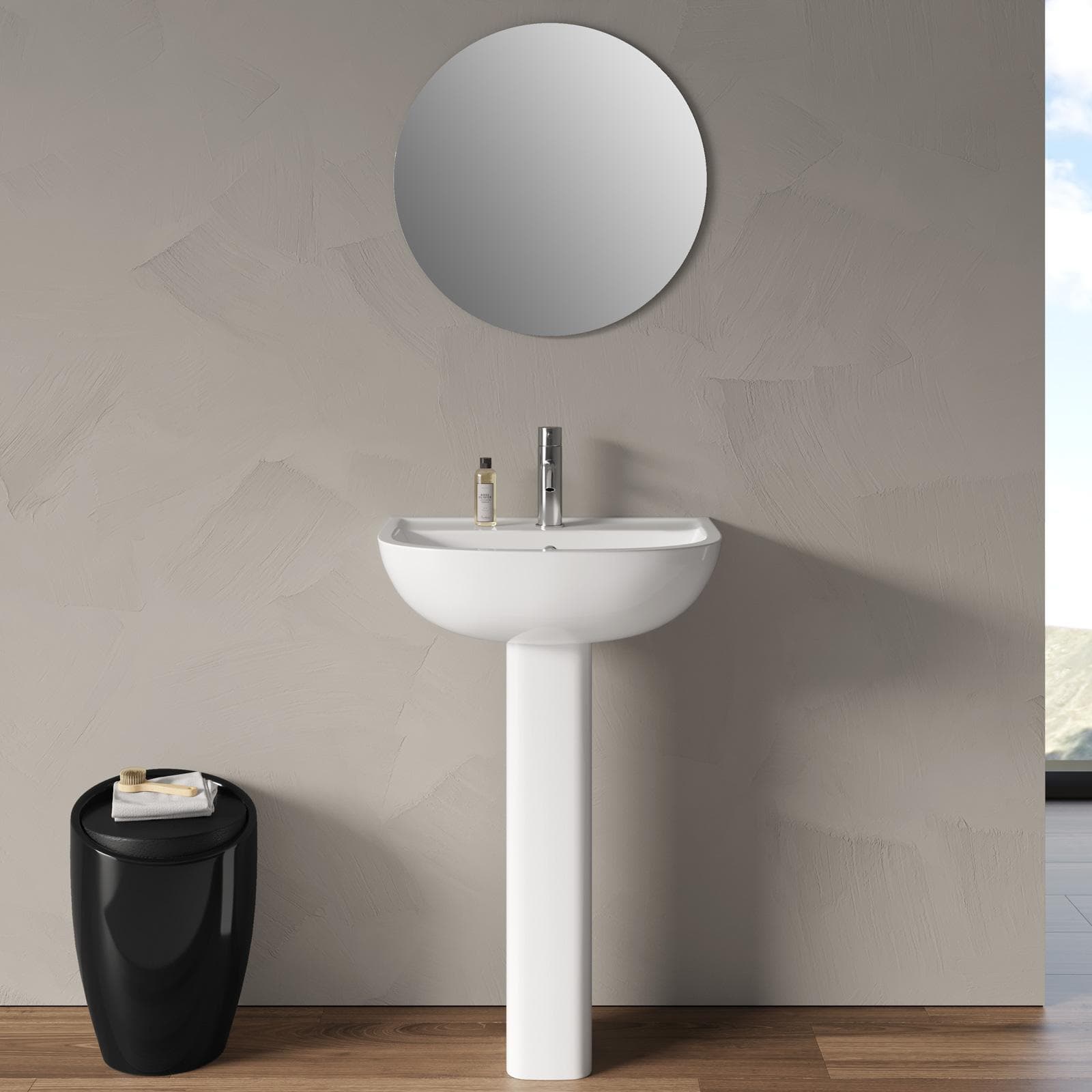 Lavabo arredo bagno con colonna 54,5 cm ceramica bianca - Miraj