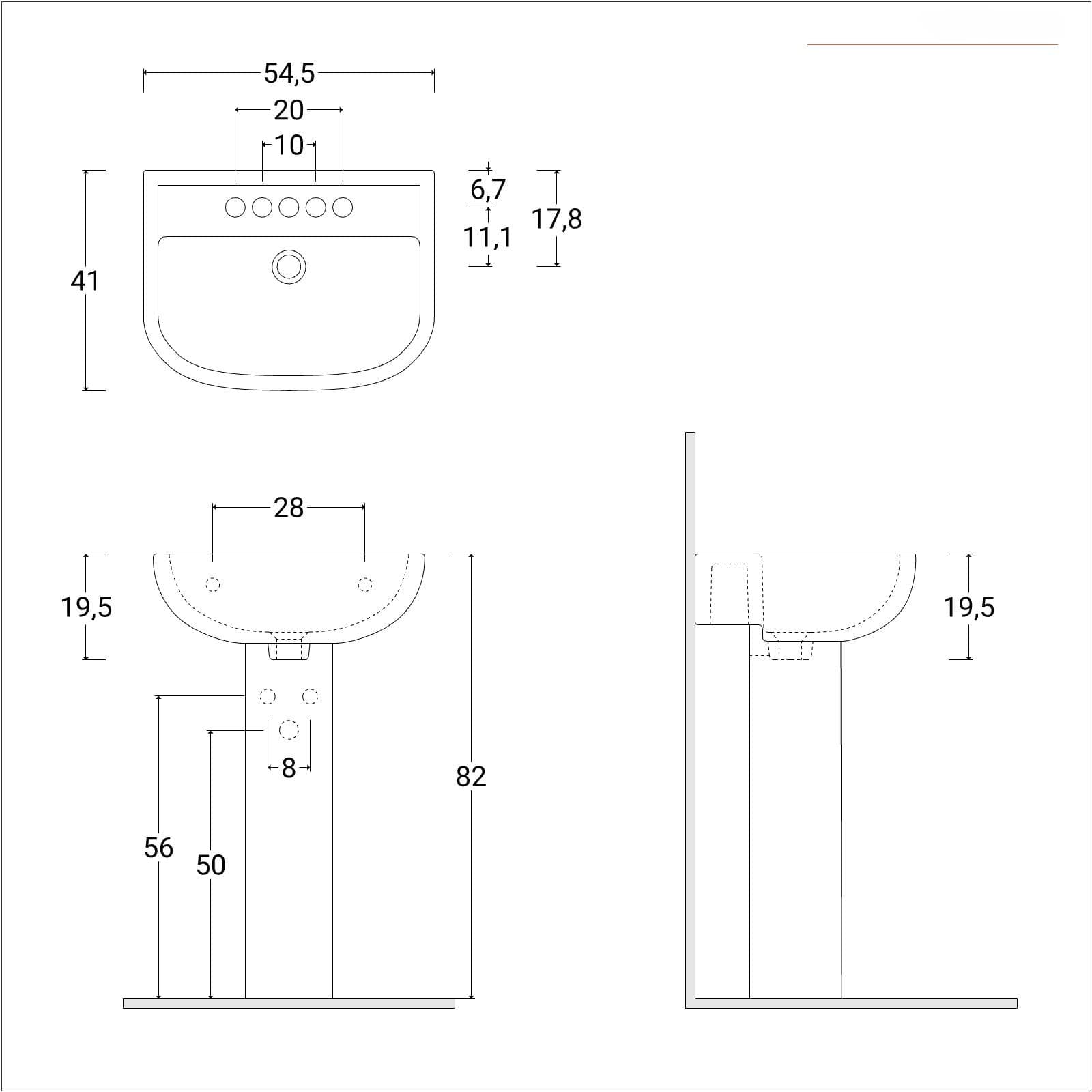 Lavabo arredo bagno con colonna 54,5 cm ceramica bianca - Miraj