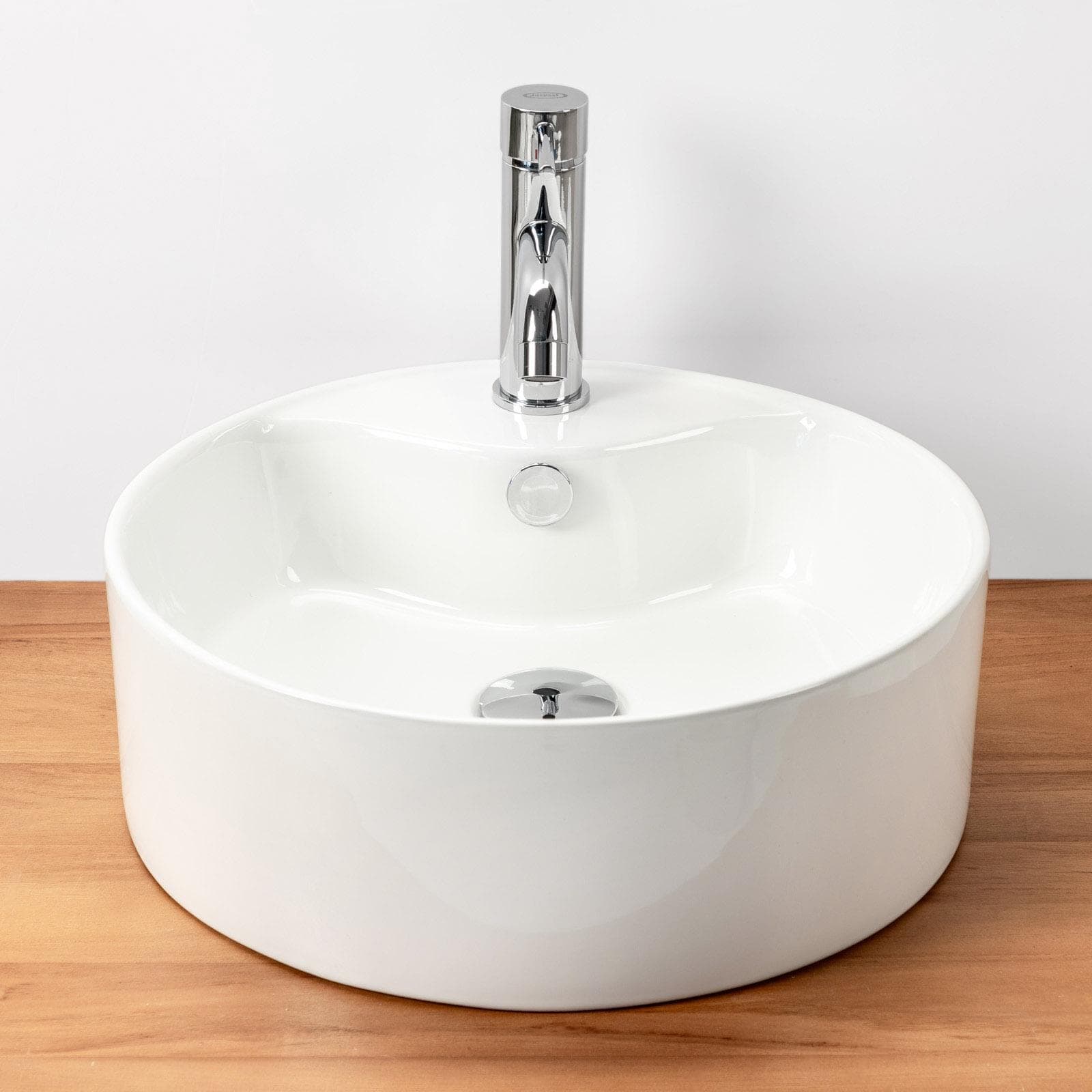 Lavabo bacinella d'appoggio bianco in ceramica con base miscelatore