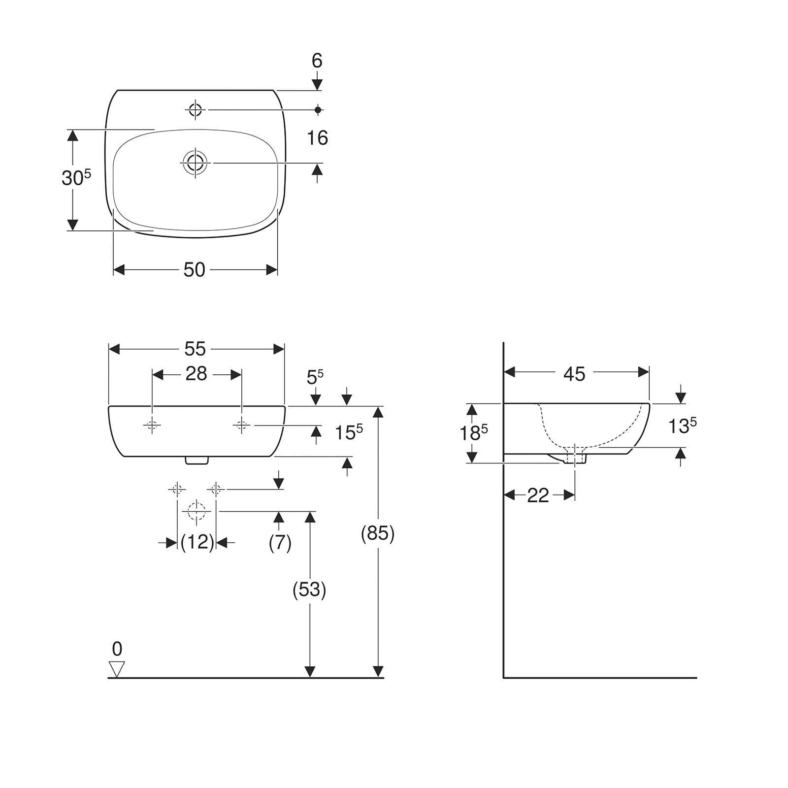 Lavabo con colonna 55 cm ceramica Serie Fantasia - Geberit