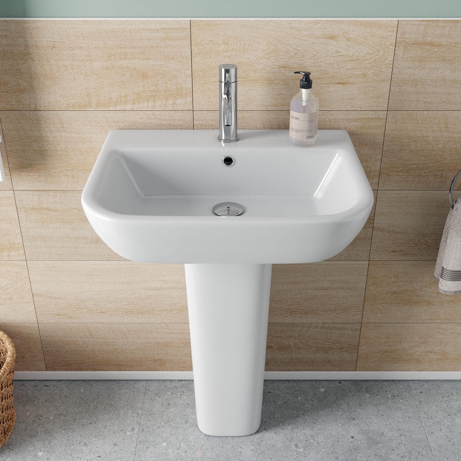 Lavabo con colonna 55 cm in ceramica bianco - Concord