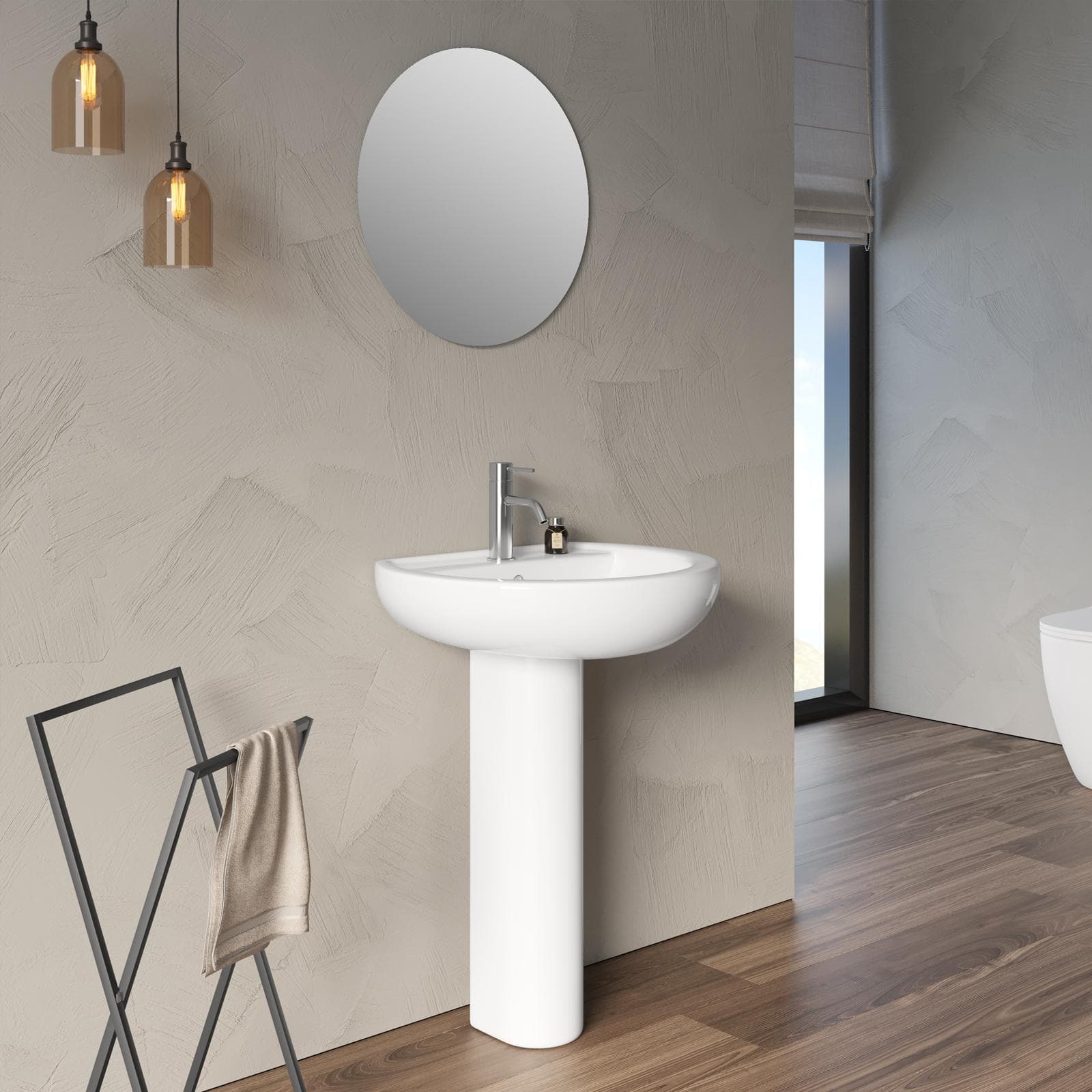 Lavabo con colonna 57,5 cm in ceramica bianco - Perth