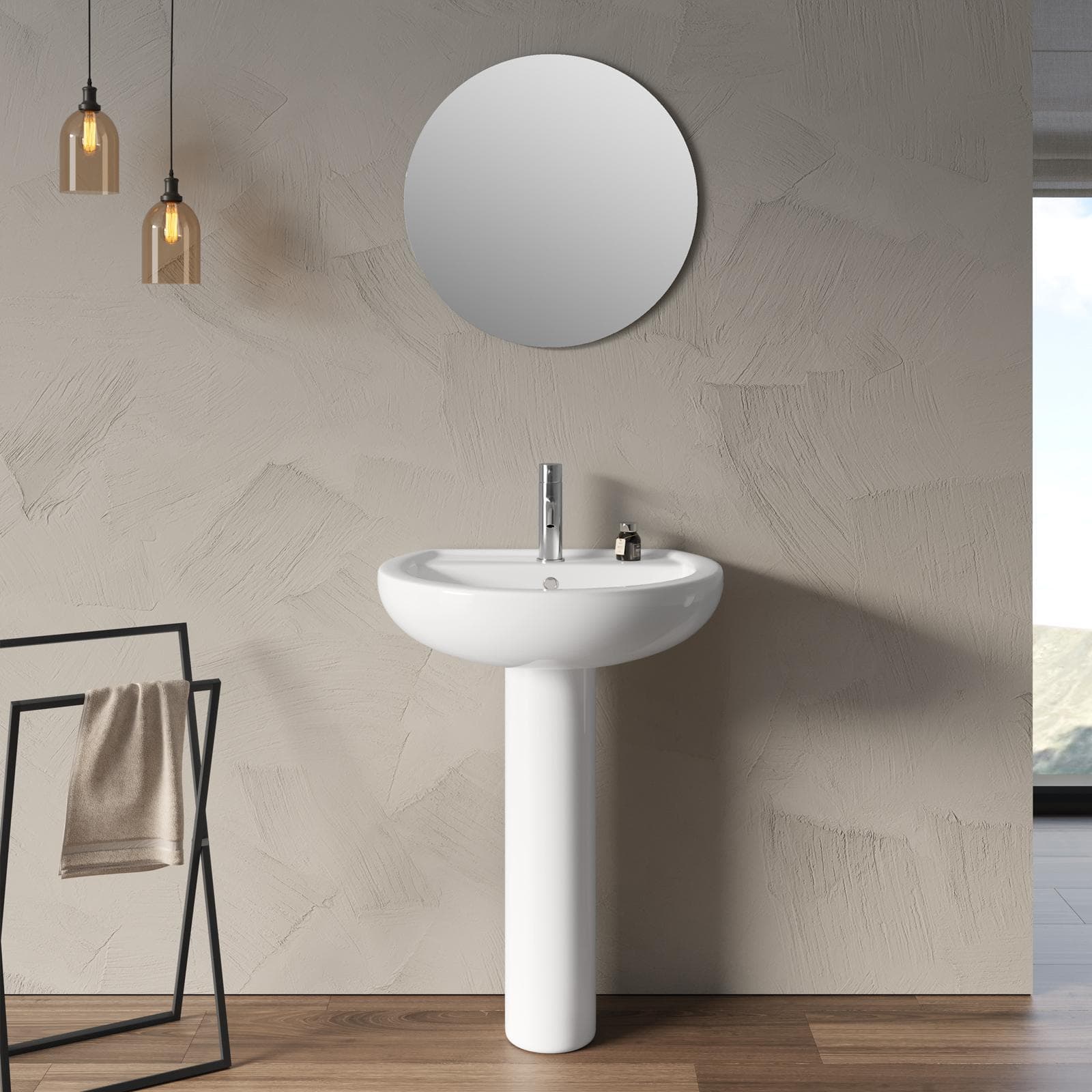 Lavabo con colonna 57,5 cm in ceramica bianco - Perth