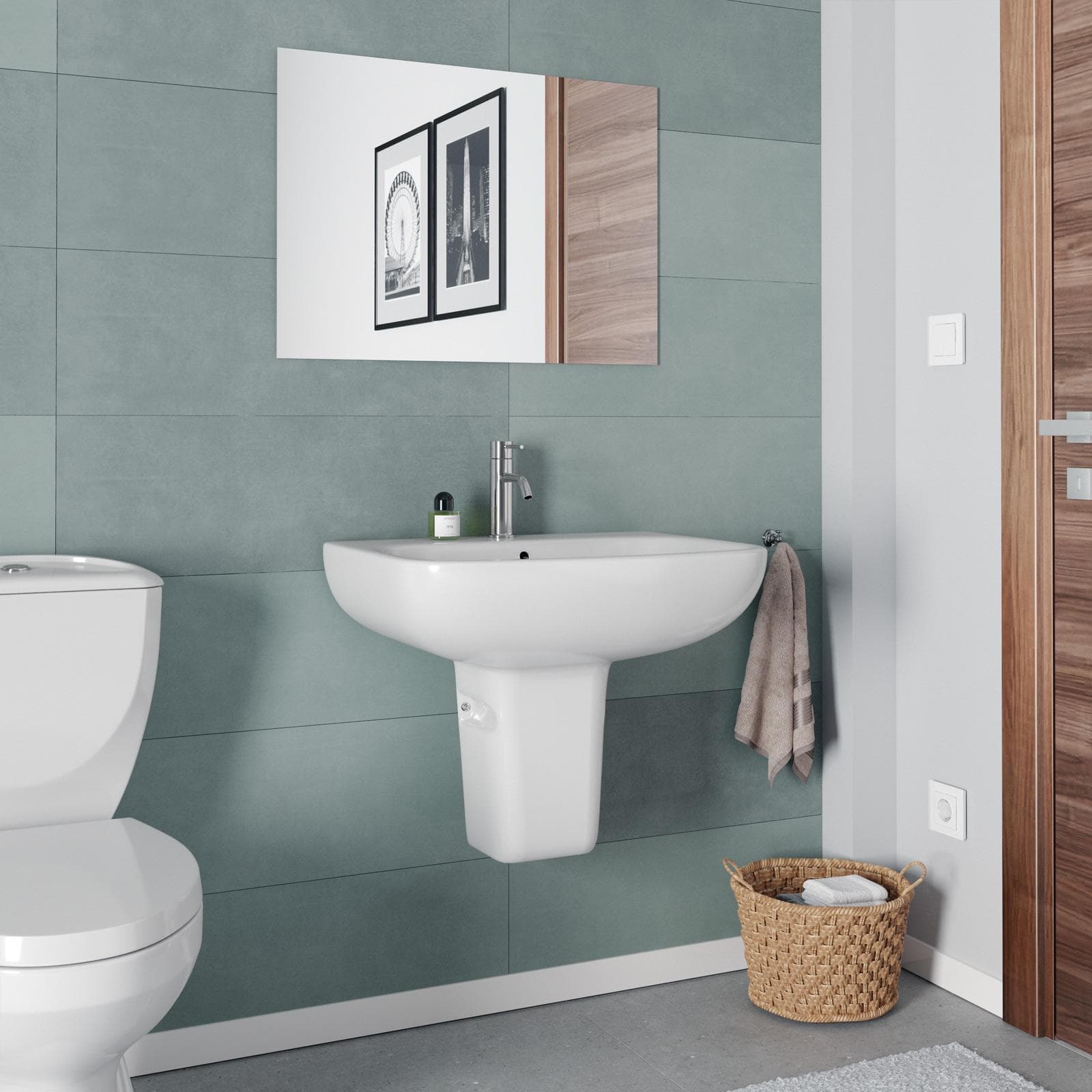 Lavabo con colonna 60 cm in ceramica bianco - Malen