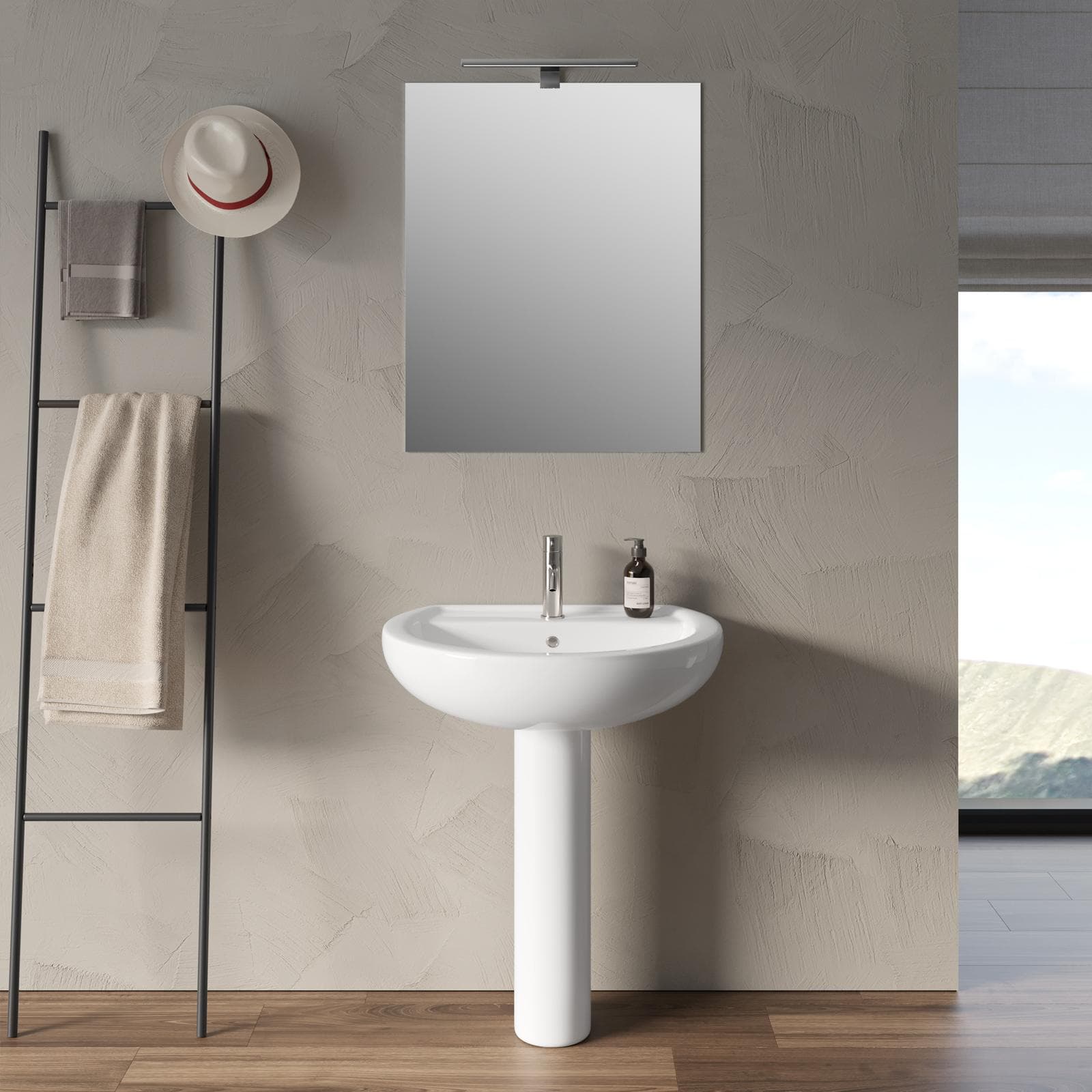 Lavabo con colonna 65 cm in ceramica bianco - Perth