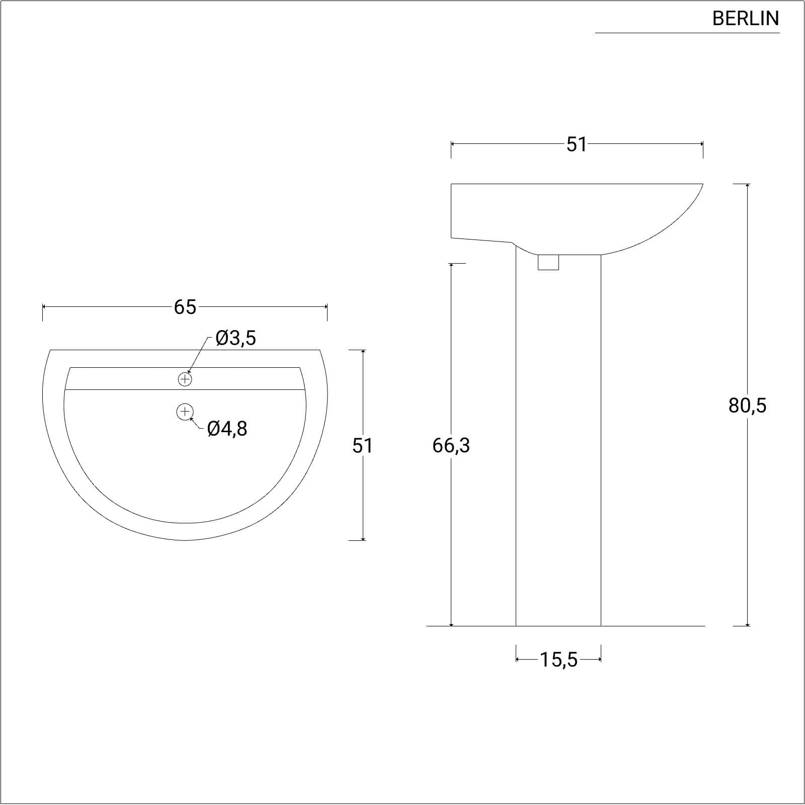 Lavabo con colonna 65 cm in ceramica bianco - Perth