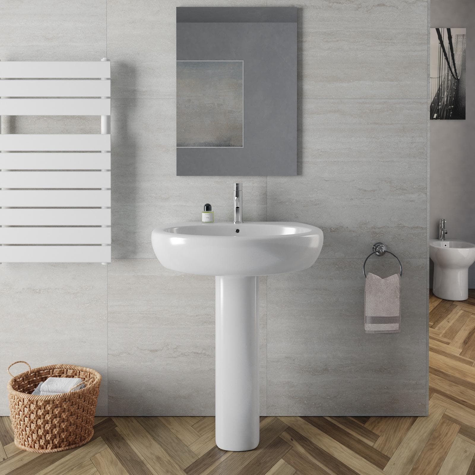 Lavabo con colonna 68 cm in ceramica bianco - Clear