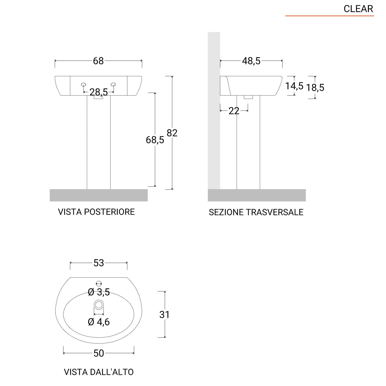 Lavabo con colonna 68 cm in ceramica bianco - Clear