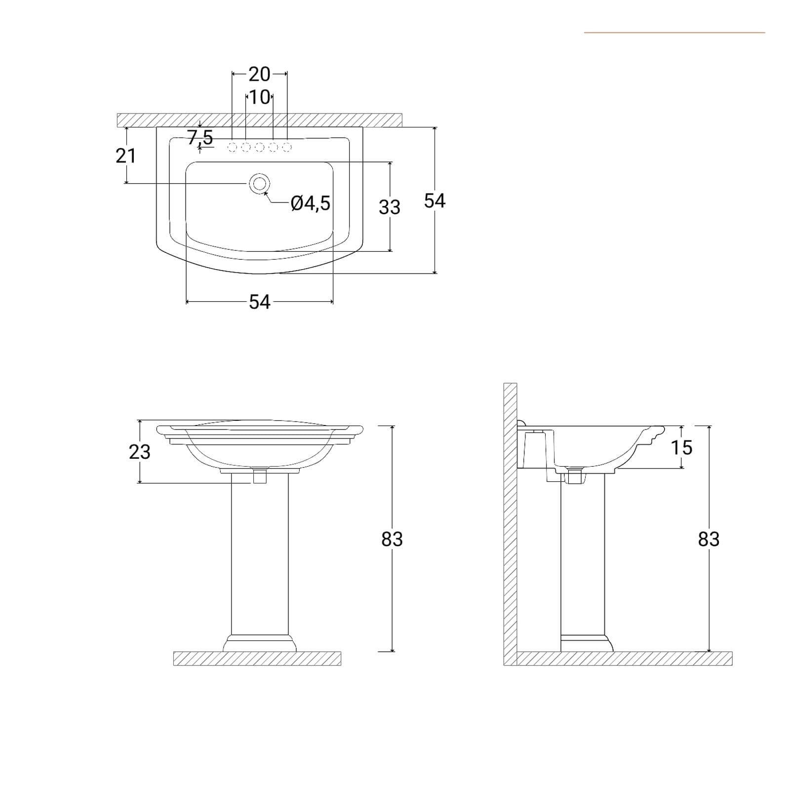 Lavabo con colonna 76 cm in ceramica bianca - Fanit