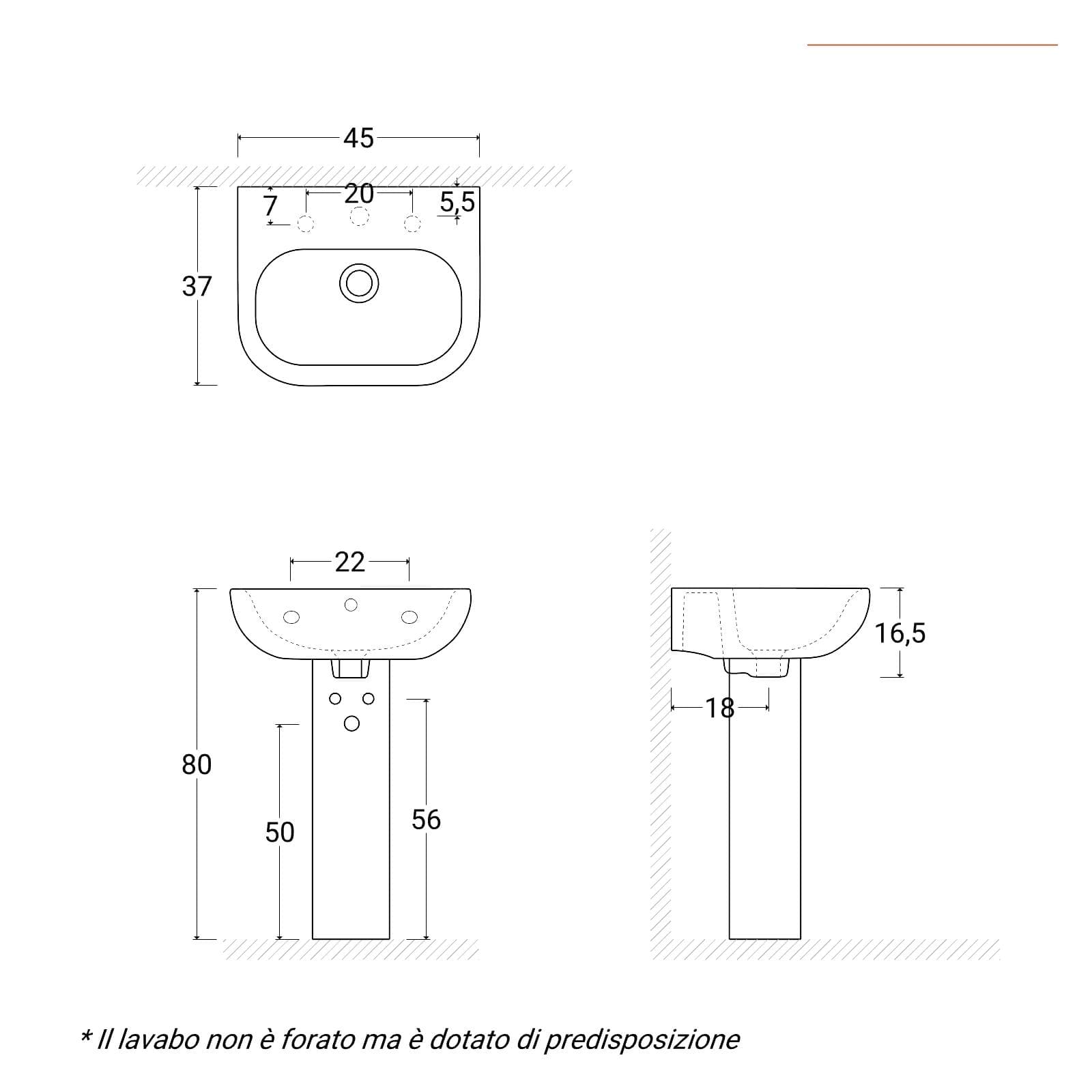 Lavabo in ceramica con colonna 45 cm bianco - Ligor