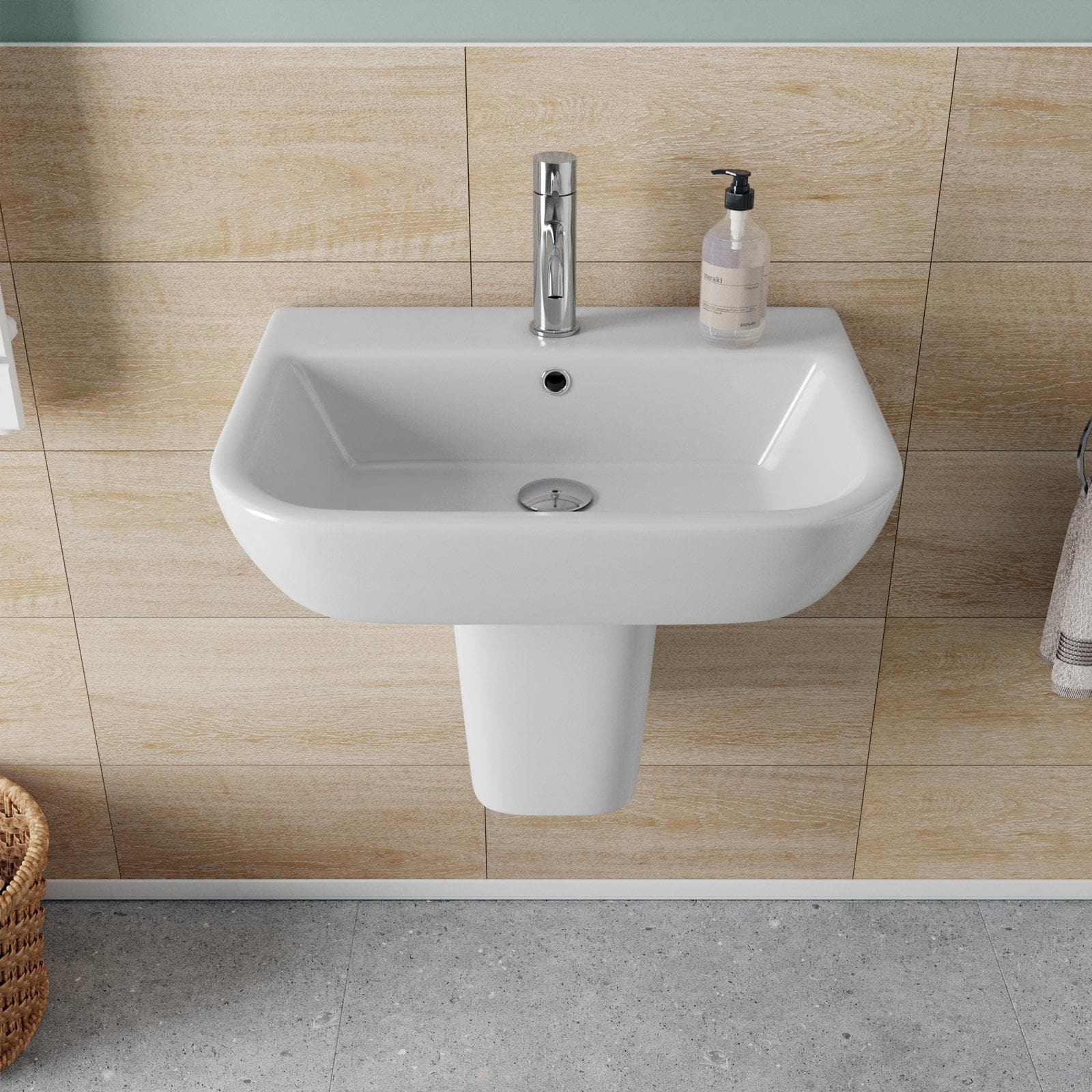Lavabo con semicolonna 55 cm in ceramica bianco - Concord