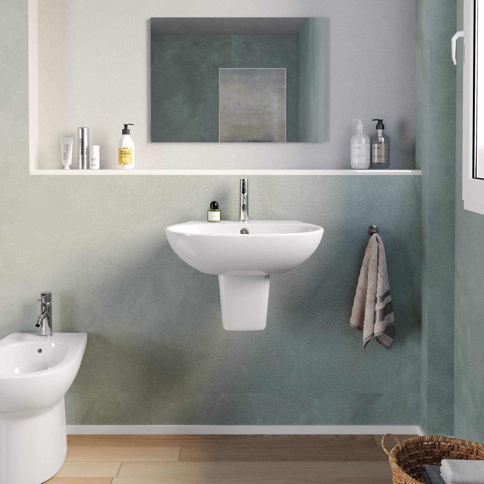 Lavabo con semicolonna 56 cm in ceramica bianco - Misk