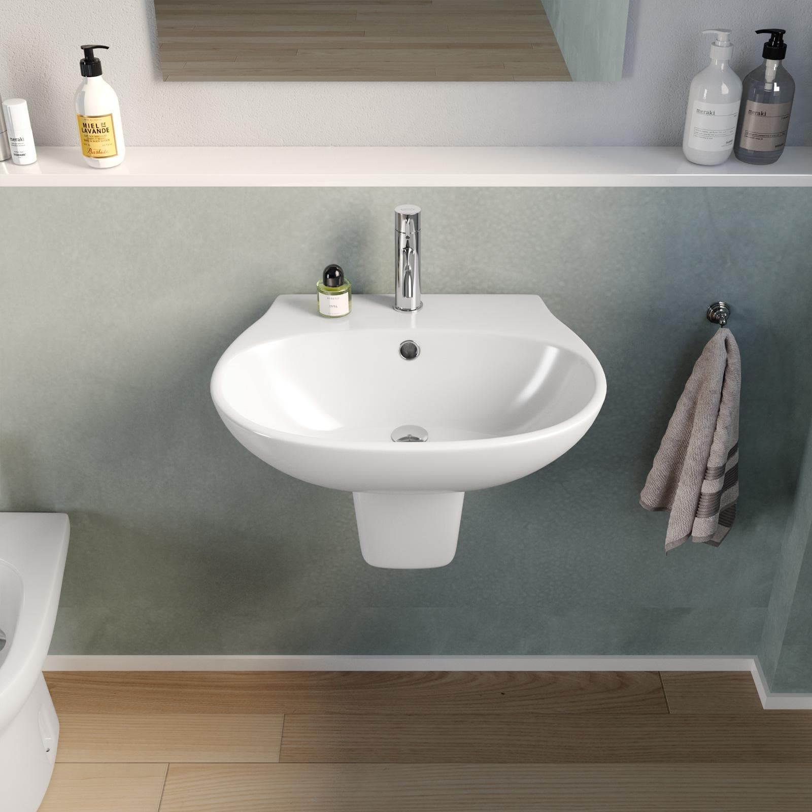 Lavabo con semicolonna 56 cm in ceramica bianco - Misk