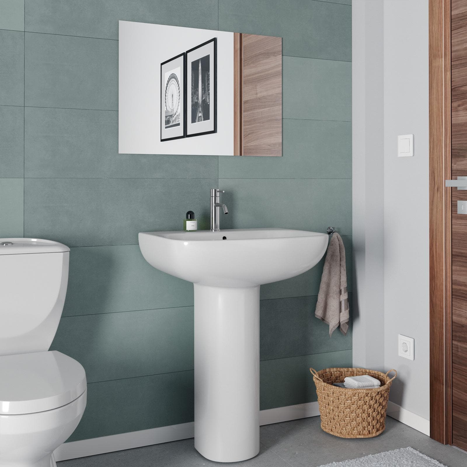 Lavabo con colonna 60cm in ceramica bianco - Malen