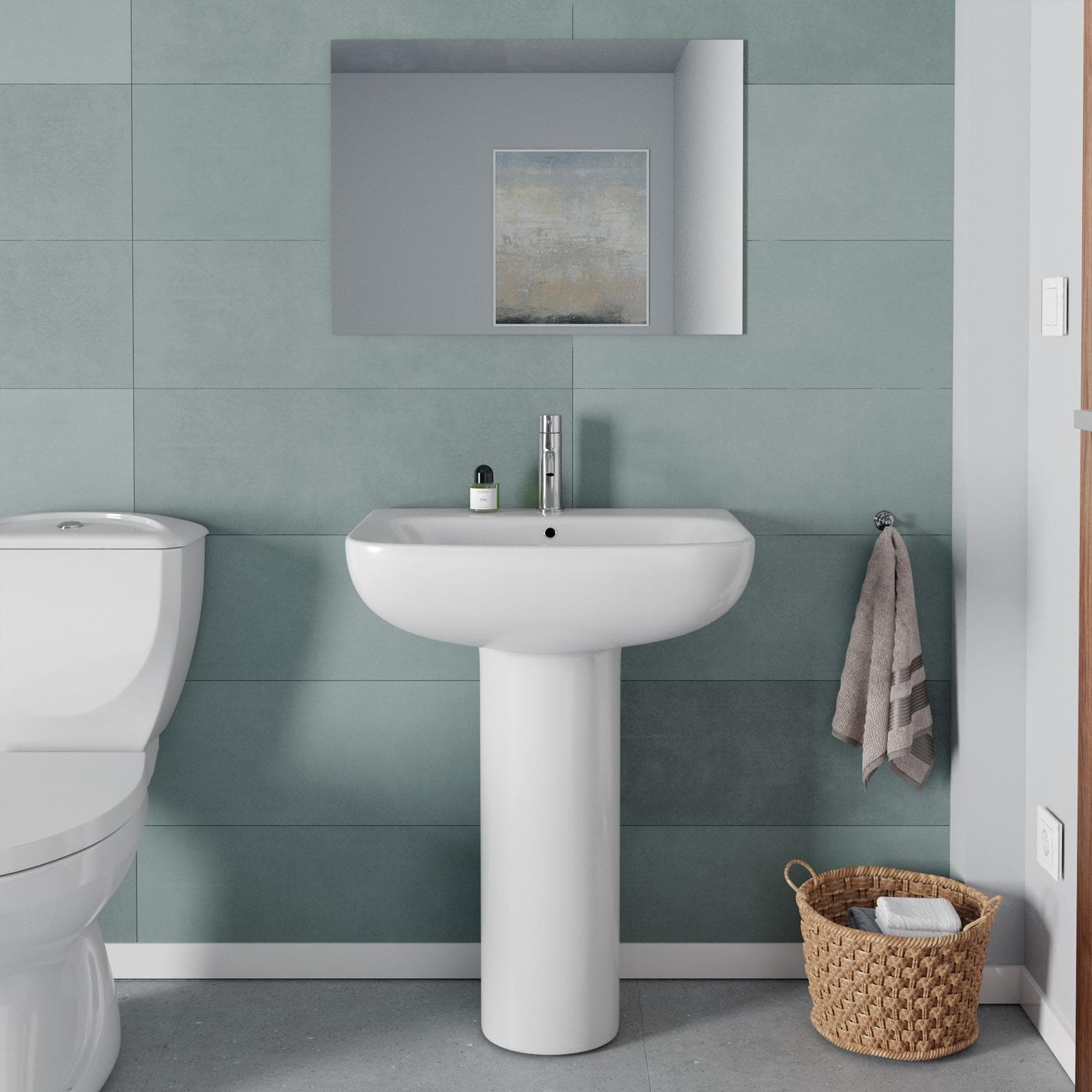 Lavabo con colonna 60cm in ceramica bianco - Malen