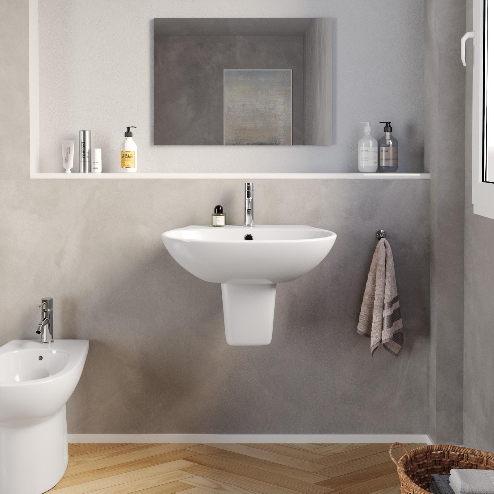 Lavabo con semicolonna 61 cm in ceramica bianco - Misk