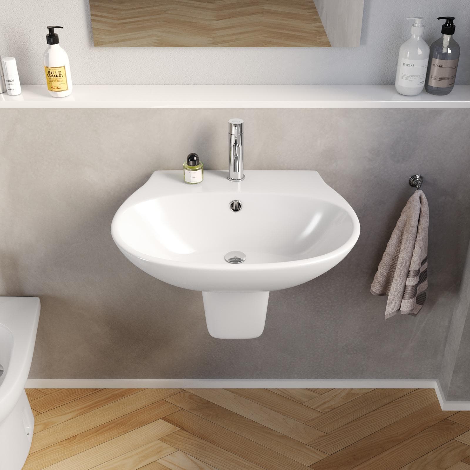 Lavabo con semicolonna 61 cm in ceramica bianco - Misk