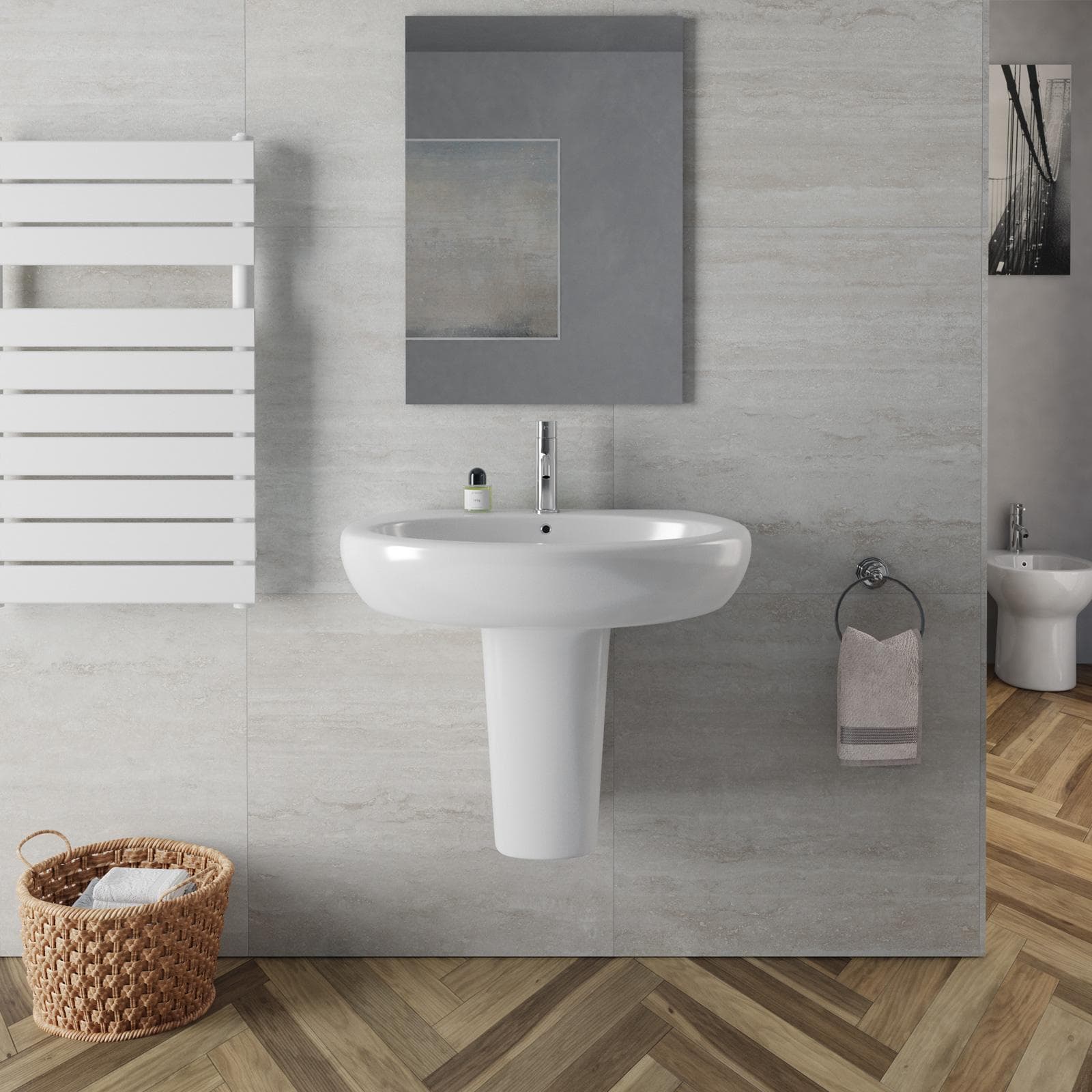 Lavabo con semicolonna 68 cm in ceramica bianco - Clear
