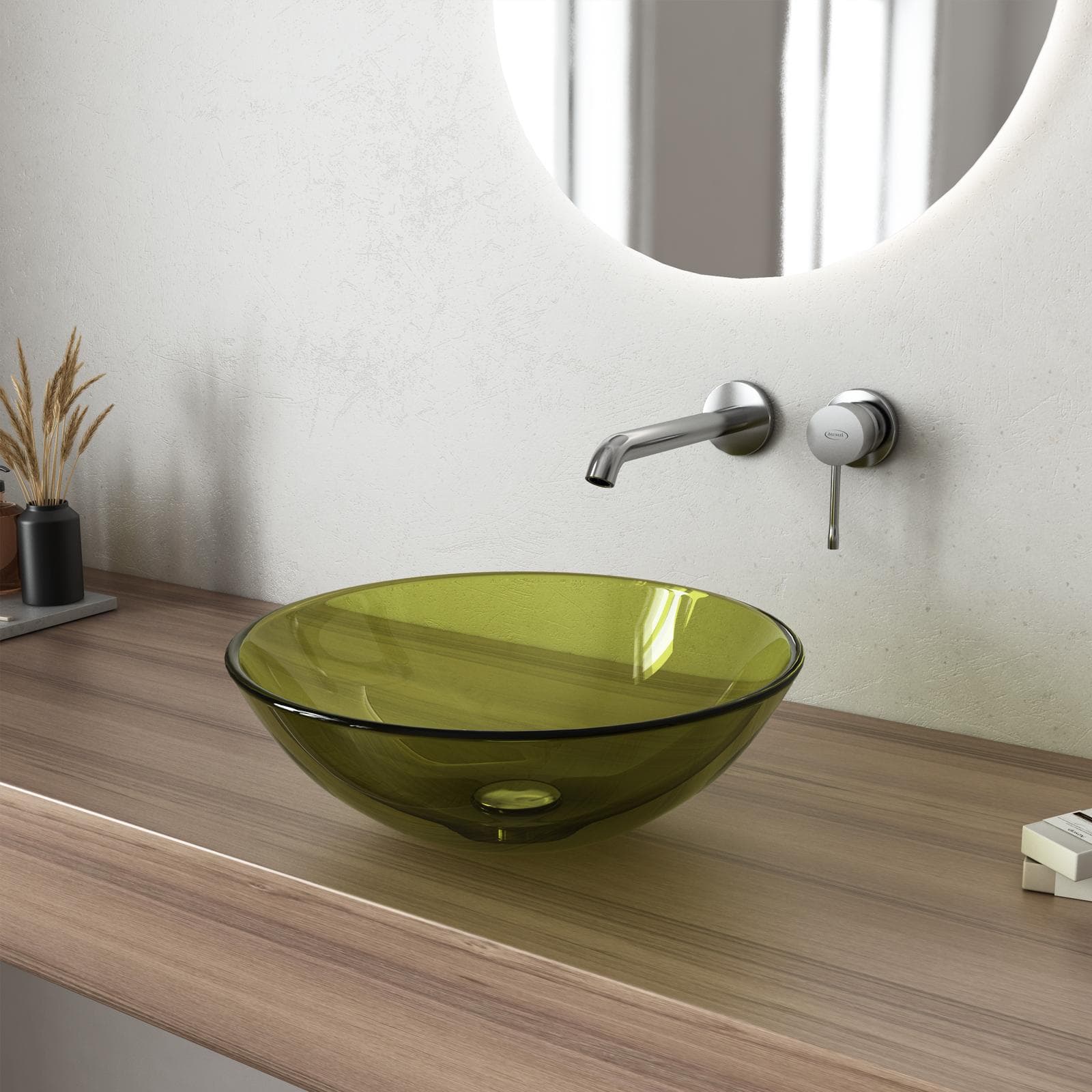 Lavabo da appoggio Ø 39 cm in vetro verde bosco - Esme