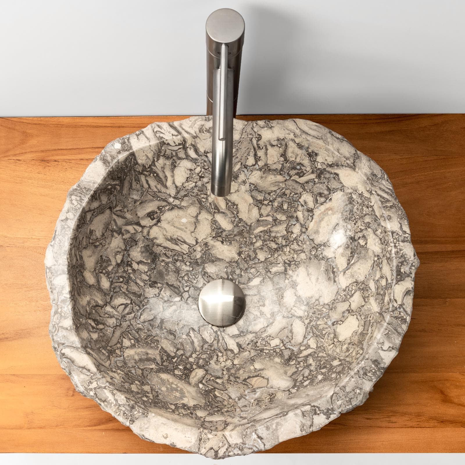 Lavabo da appoggio 40-50 cm in marmo martellato grigio chiaro - Artizan