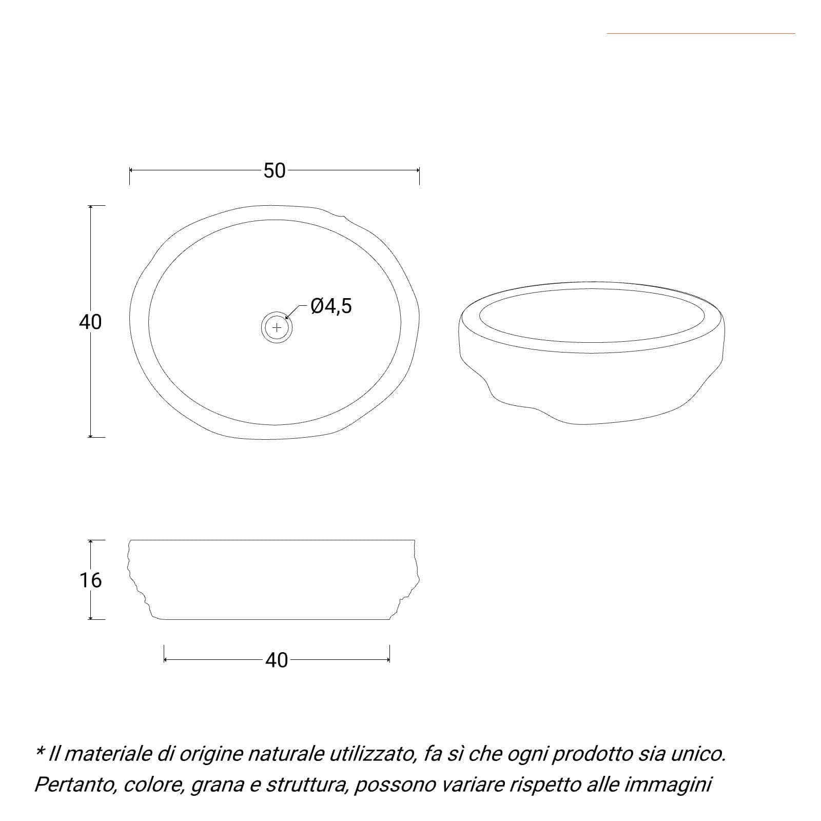 Lavabo da appoggio 40-50 cm in marmo martellato grigio chiaro - Artizan