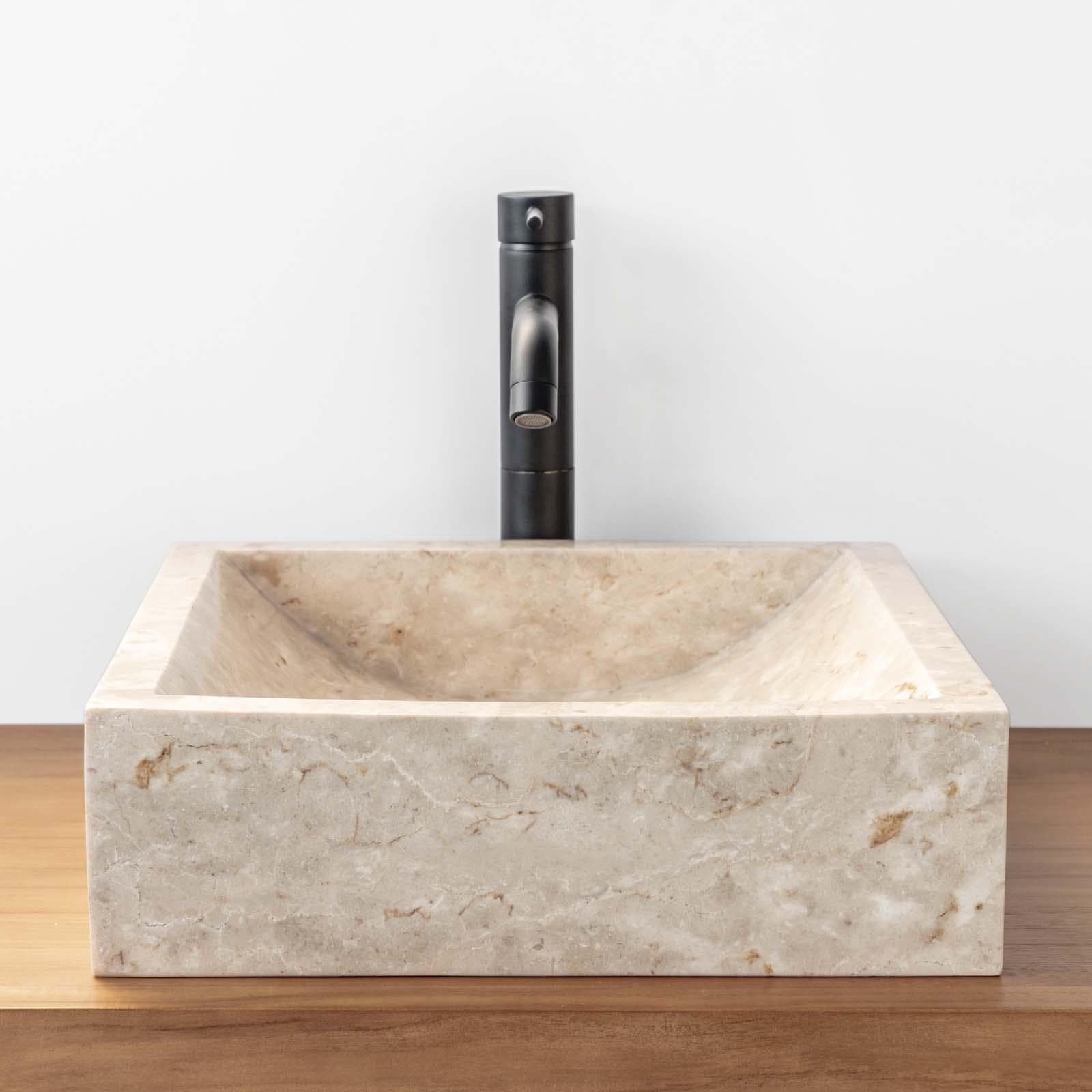 Lavabo da appoggio 40x40 cm in marmo crema lucido - Artizan