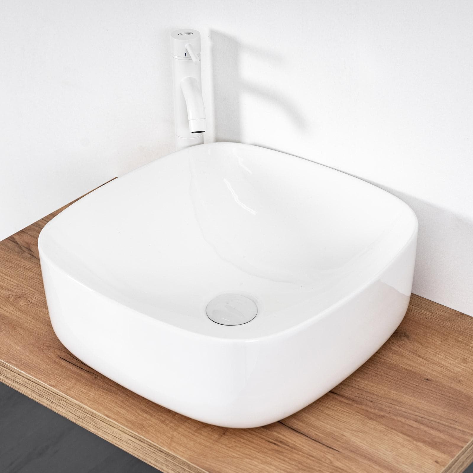 Lavabo da appoggio 42x42cm in ceramica bianco lucido arredo bagno