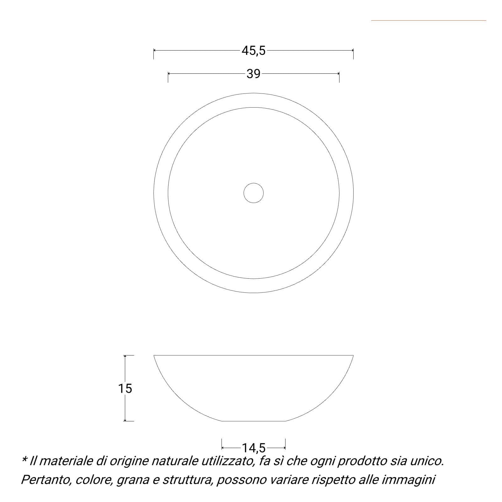 Lavabo da appoggio 45 cm in marmo lucido grigio - Artizan