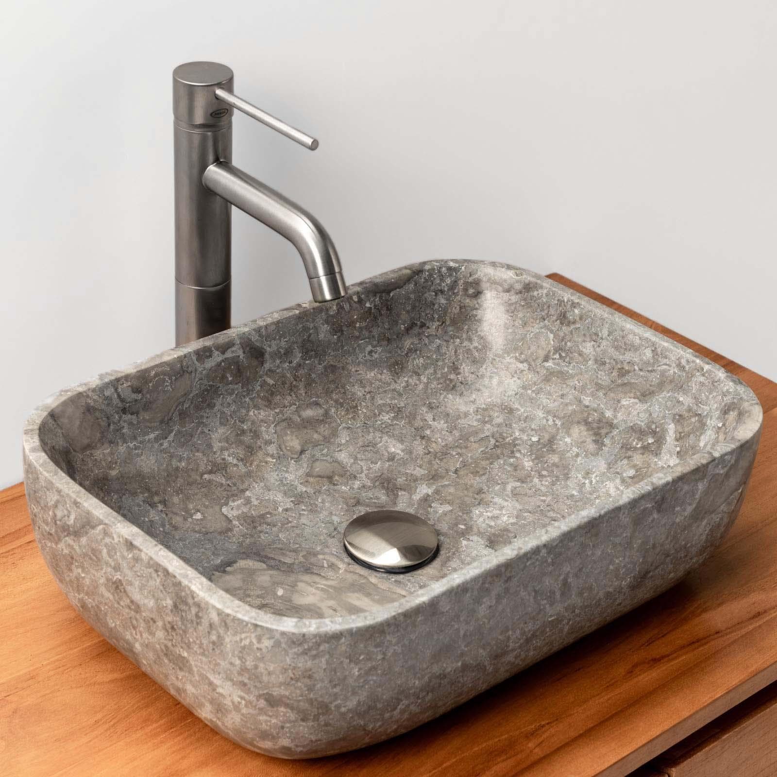 Lavabo da appoggio 45x35 cm in marmo satinato grigio - Artizan