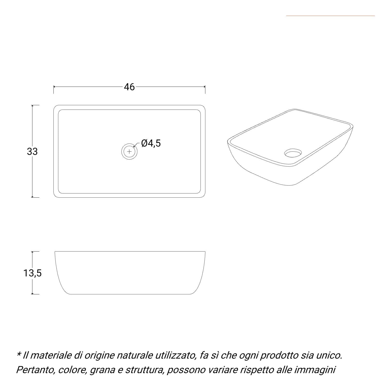 Lavabo da appoggio 45x35 cm in pietra nero satinato - Artizan