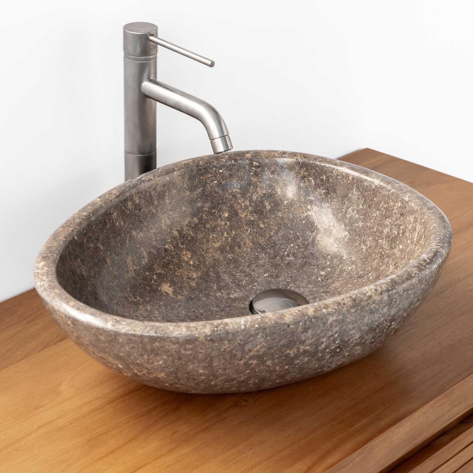 Lavabo da appoggio 50x40 cm in marmo lucido grigio - Artizan